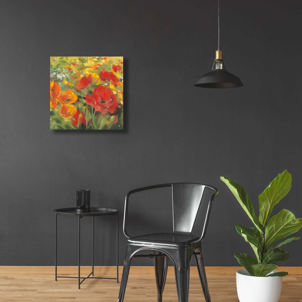 Oriental Poppy Field I by Carol Rowan - 24x24 acrylic wall art in a room