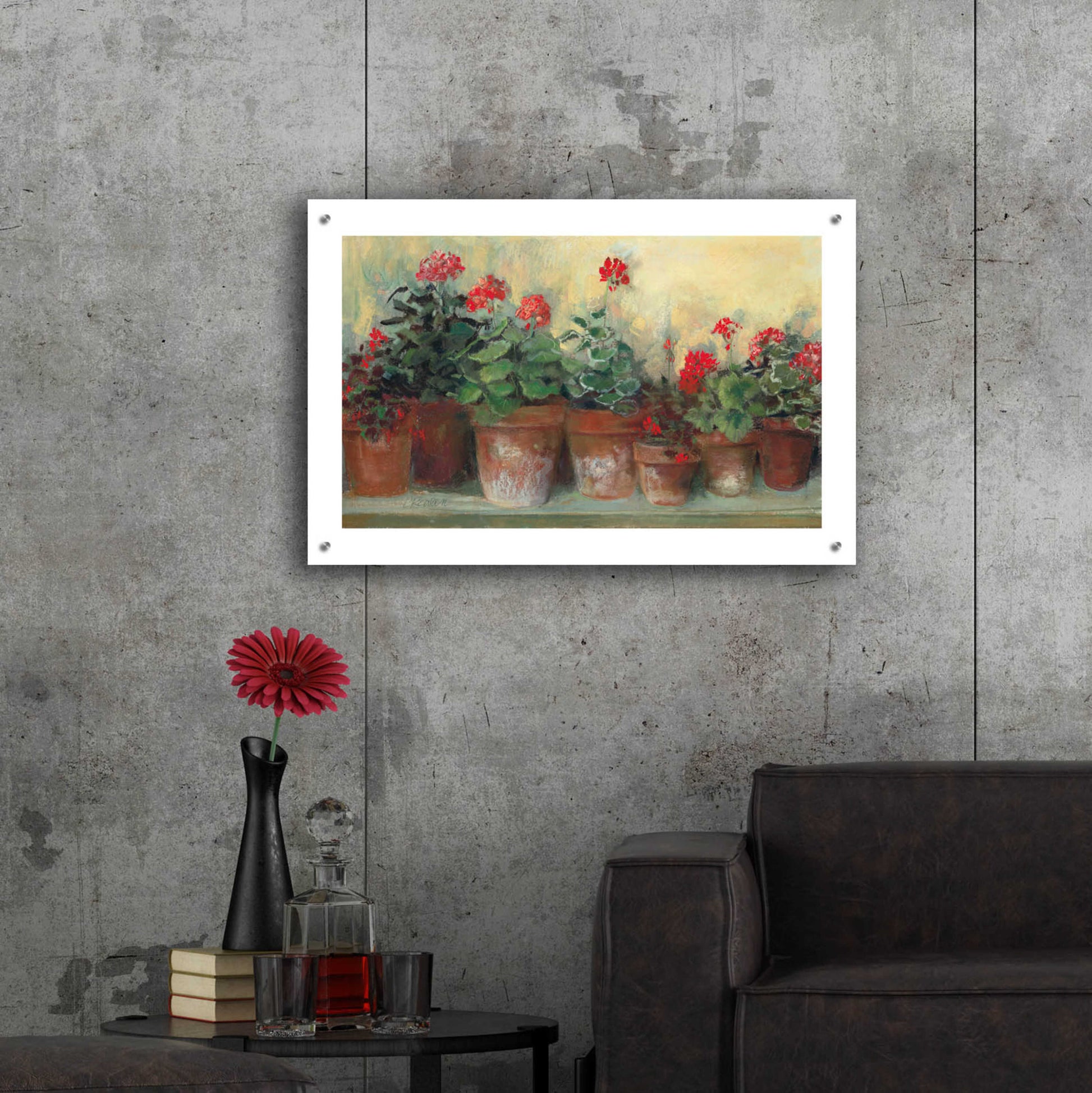 Epic Art 'Kathleens Geraniums' by Carol Rowan, Acrylic Glass Wall Art,36x24