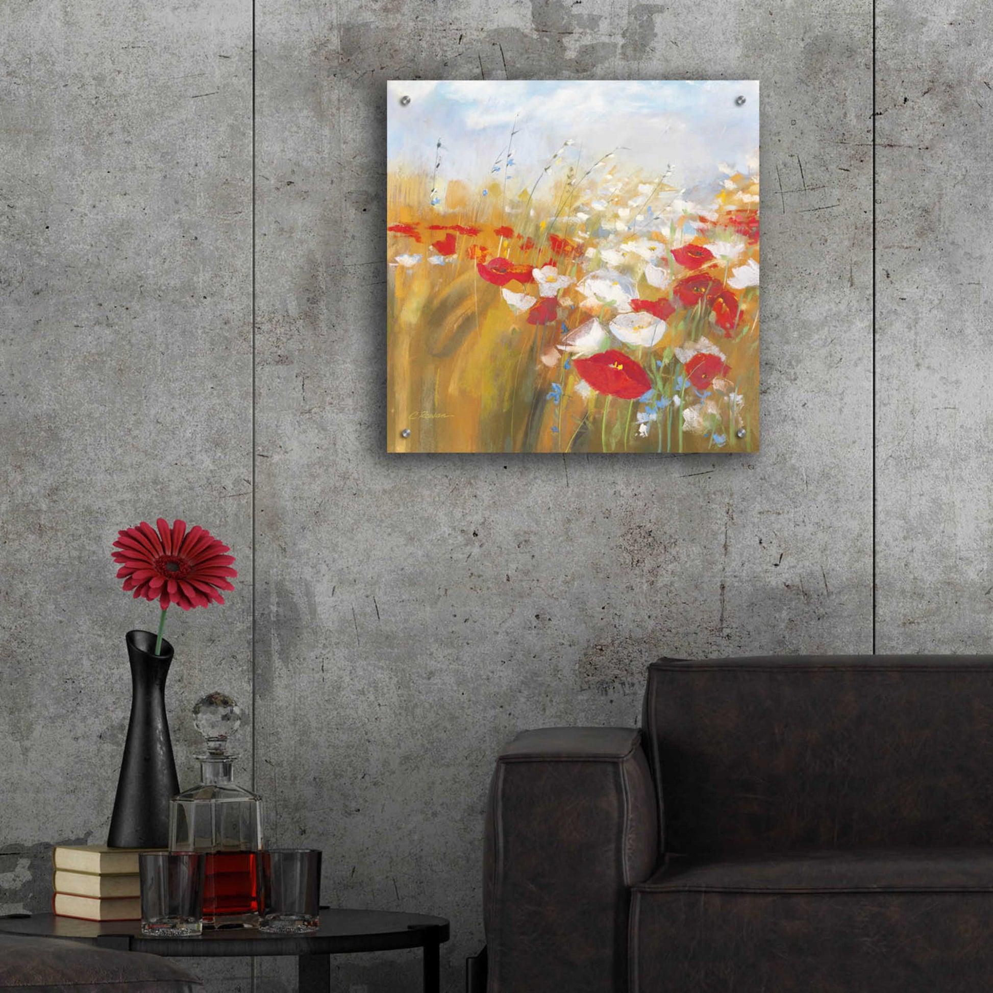 Epic Art 'Poppies And Larkspur I' by Carol Rowan, Acrylic Glass Wall Art,24x24