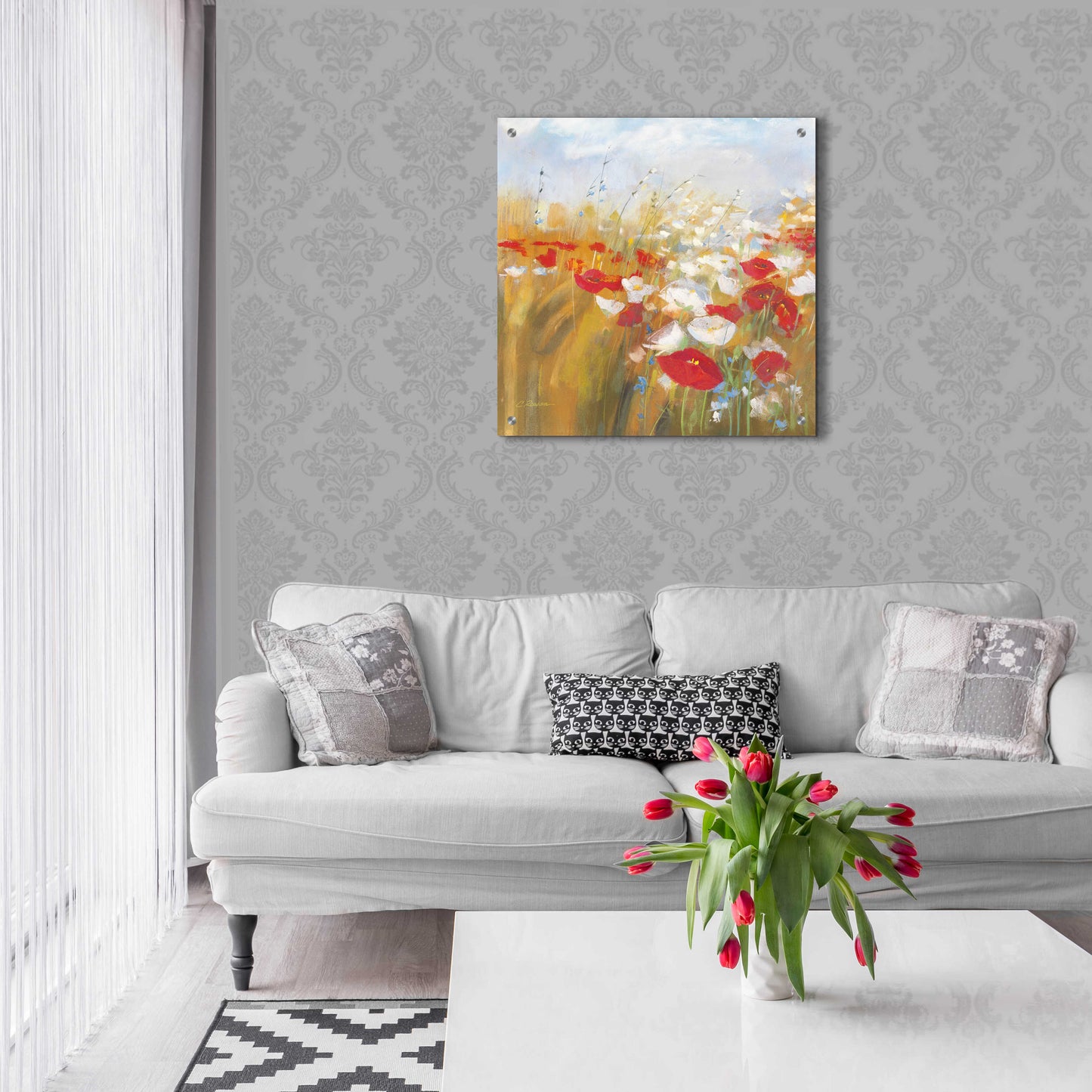 Epic Art 'Poppies And Larkspur I' by Carol Rowan, Acrylic Glass Wall Art,24x24