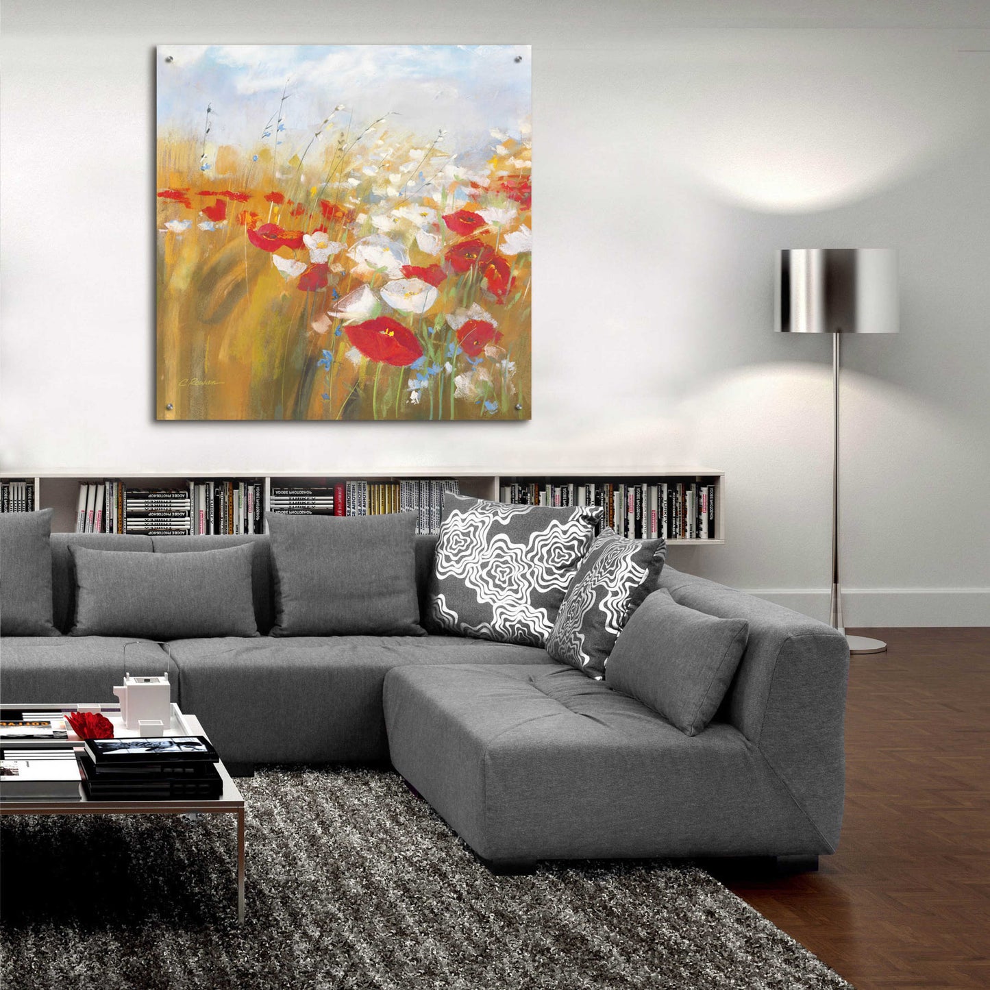 Epic Art 'Poppies And Larkspur I' by Carol Rowan, Acrylic Glass Wall Art,36x36