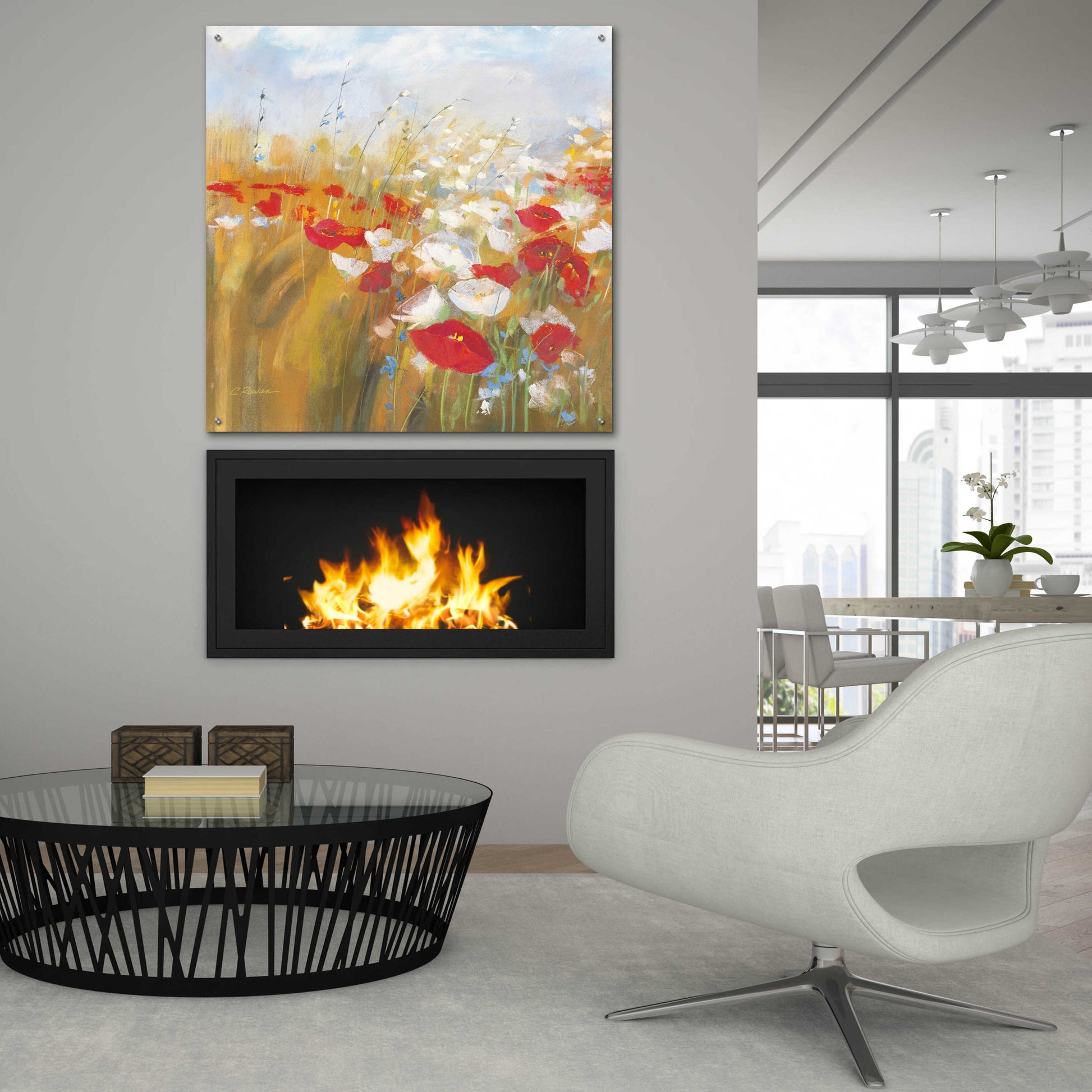 Epic Art 'Poppies And Larkspur I' by Carol Rowan, Acrylic Glass Wall Art,36x36