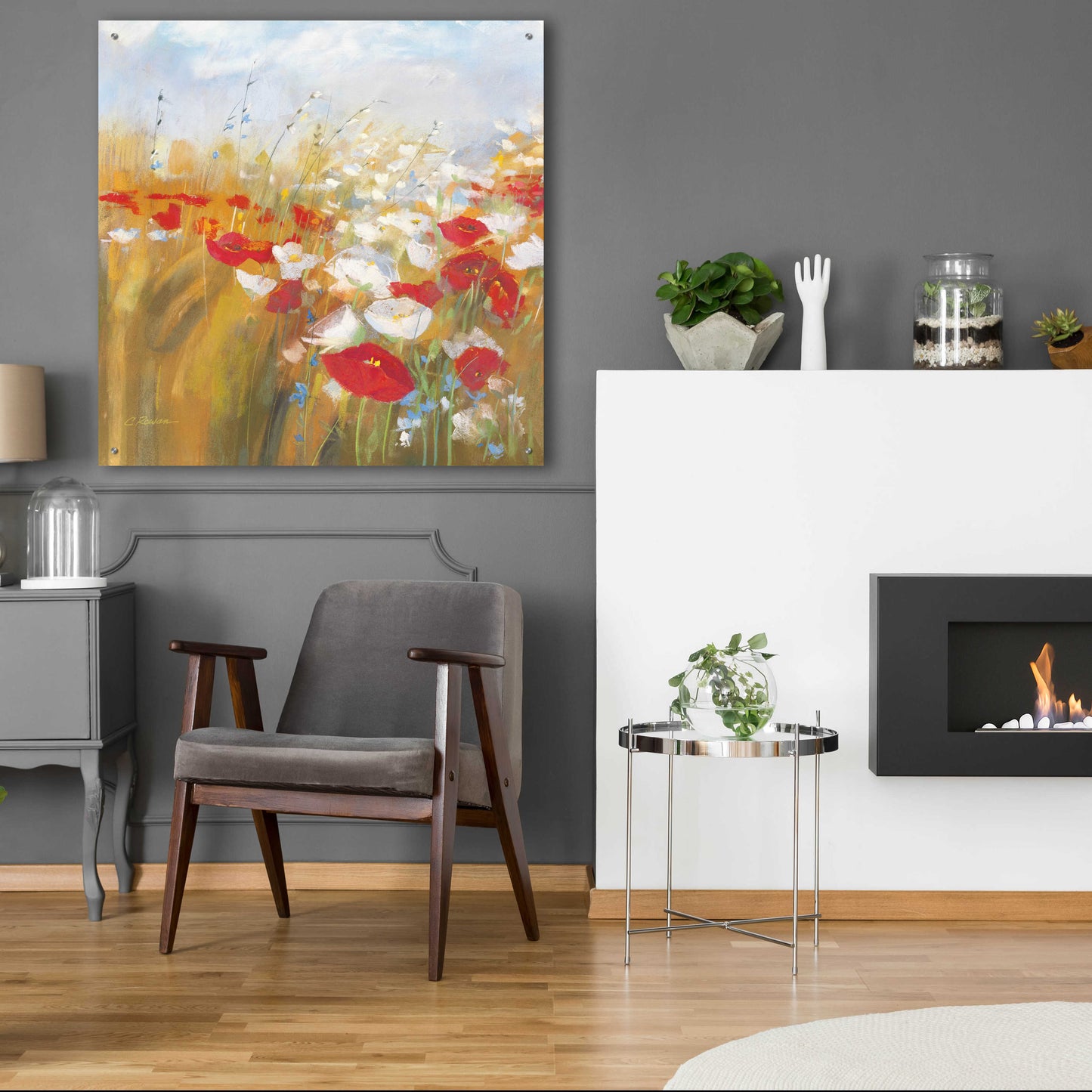 Epic Art 'Poppies And Larkspur I' by Carol Rowan, Acrylic Glass Wall Art,36x36