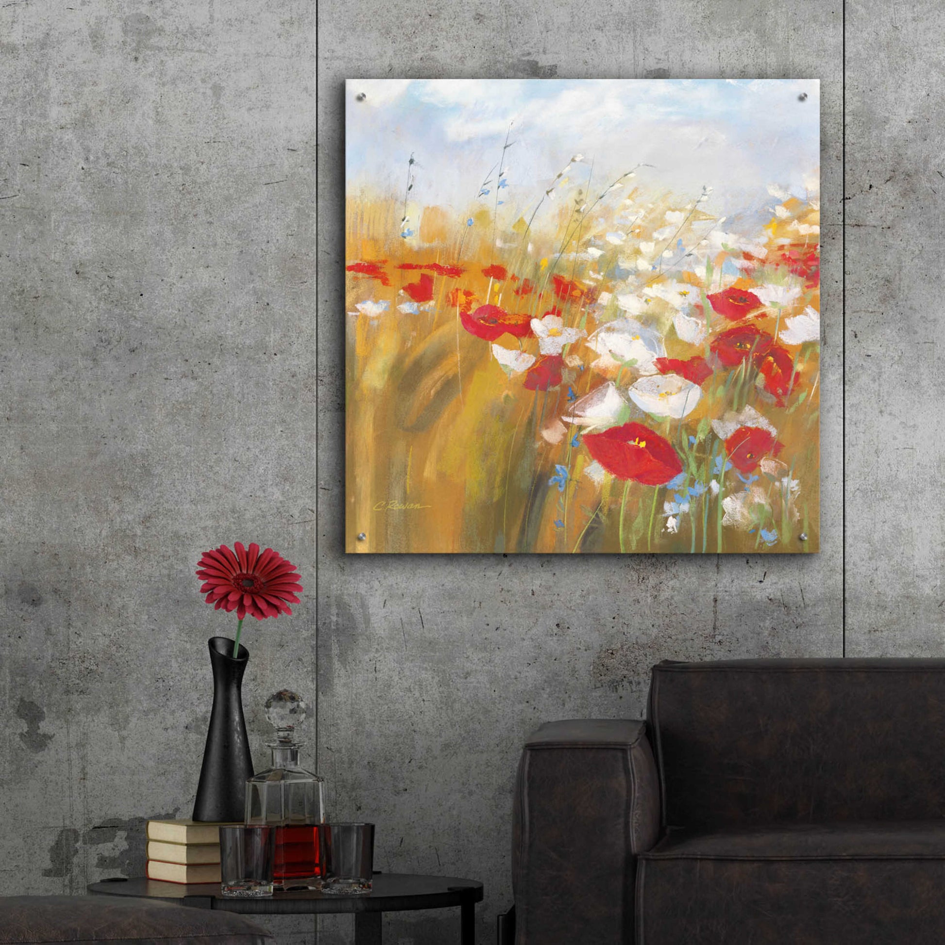 Epic Art 'Poppies And Larkspur I' by Carol Rowan, Acrylic Glass Wall Art,36x36