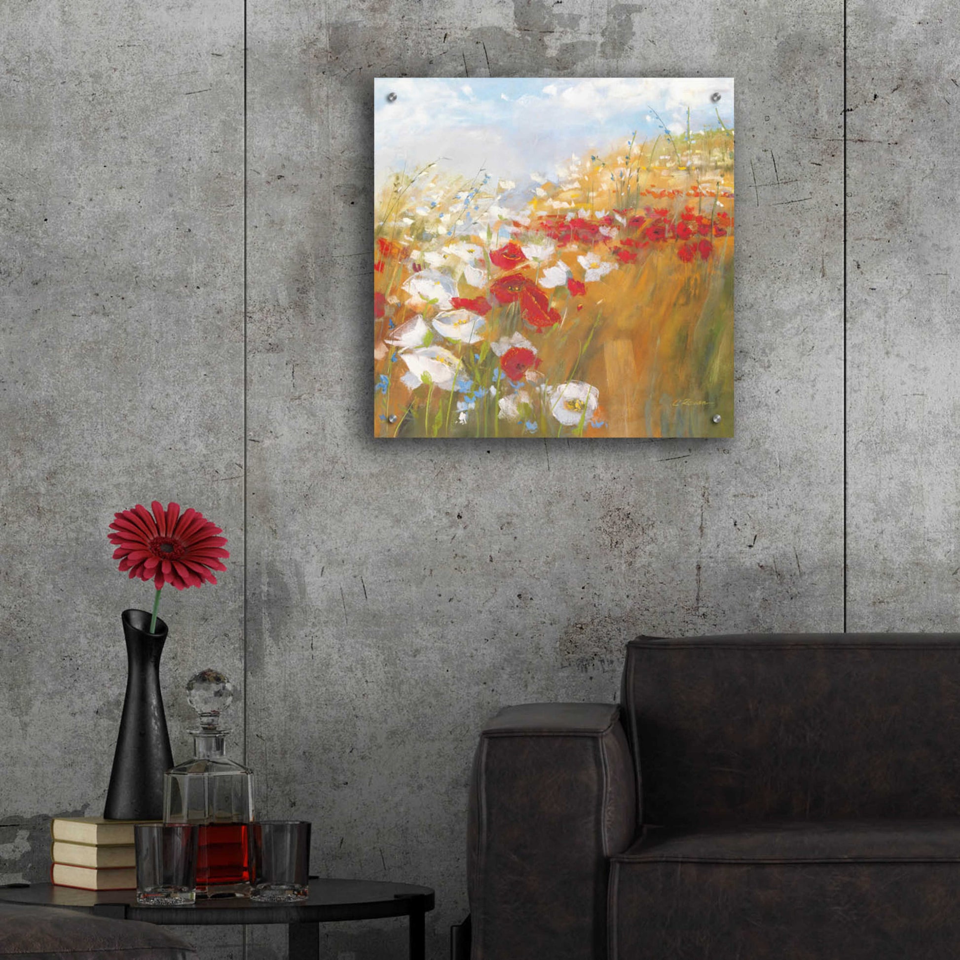 Epic Art 'Poppies And Larkspur II' by Carol Rowan, Acrylic Glass Wall Art,24x24