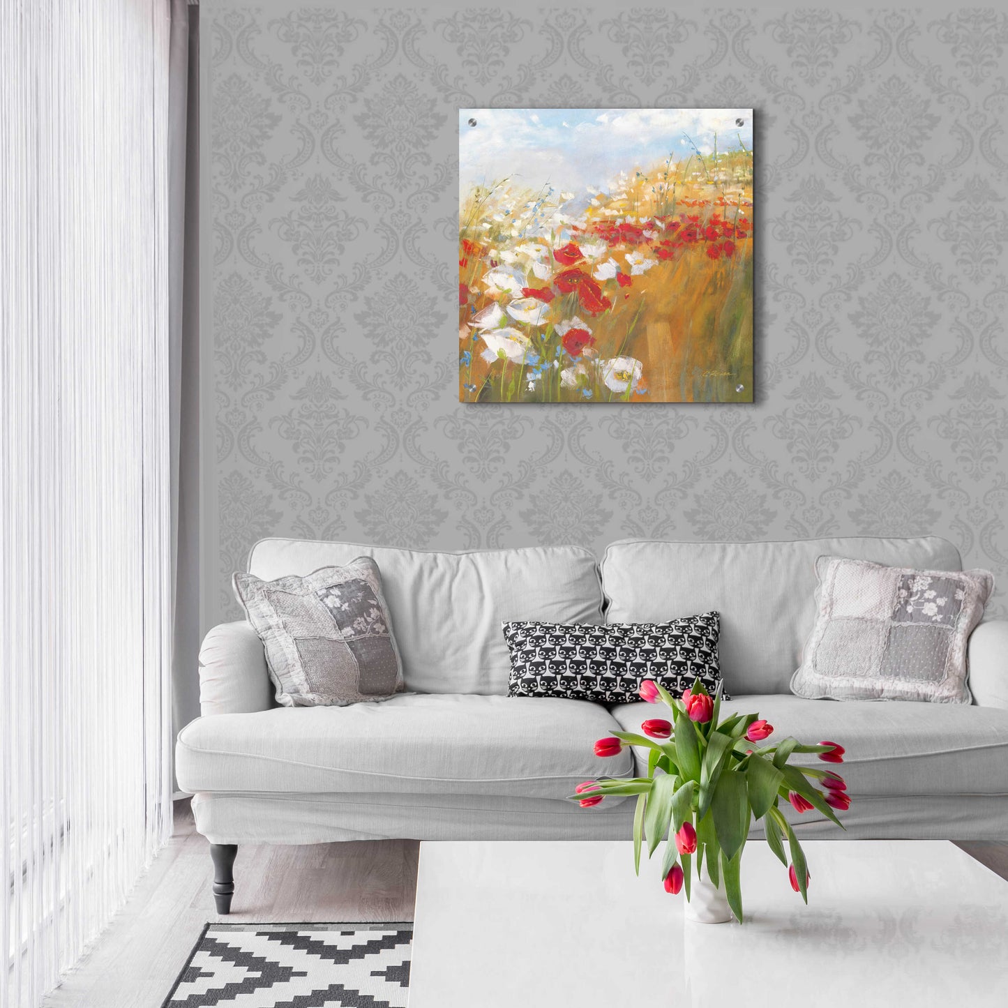 Epic Art 'Poppies And Larkspur II' by Carol Rowan, Acrylic Glass Wall Art,24x24