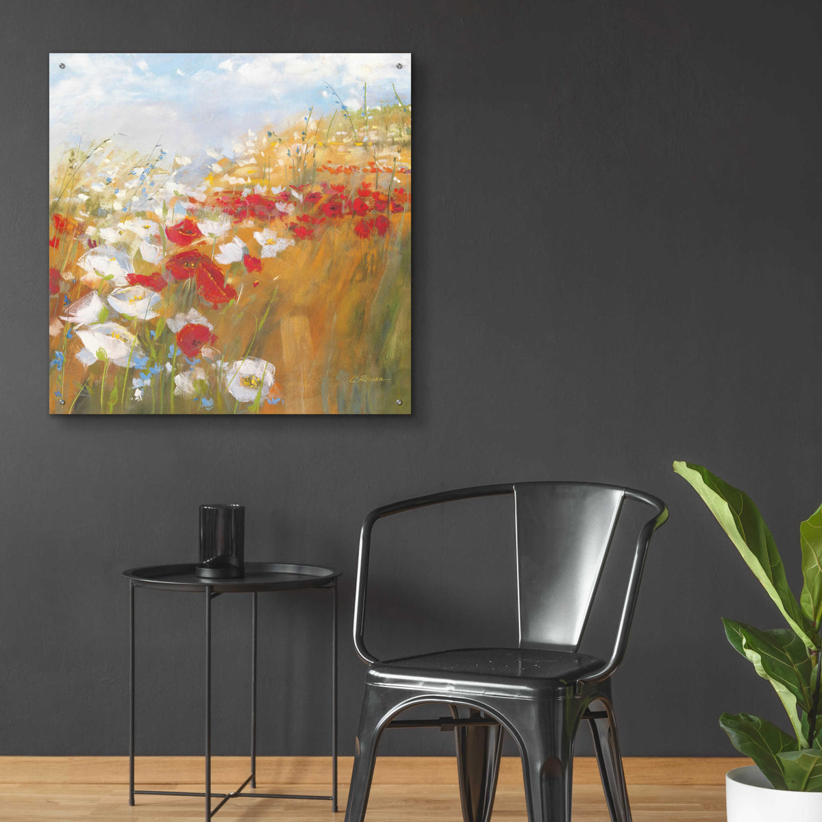 Poppies And Larkspur II by Carol Rowan - 36x36 acrylic wall art in a room