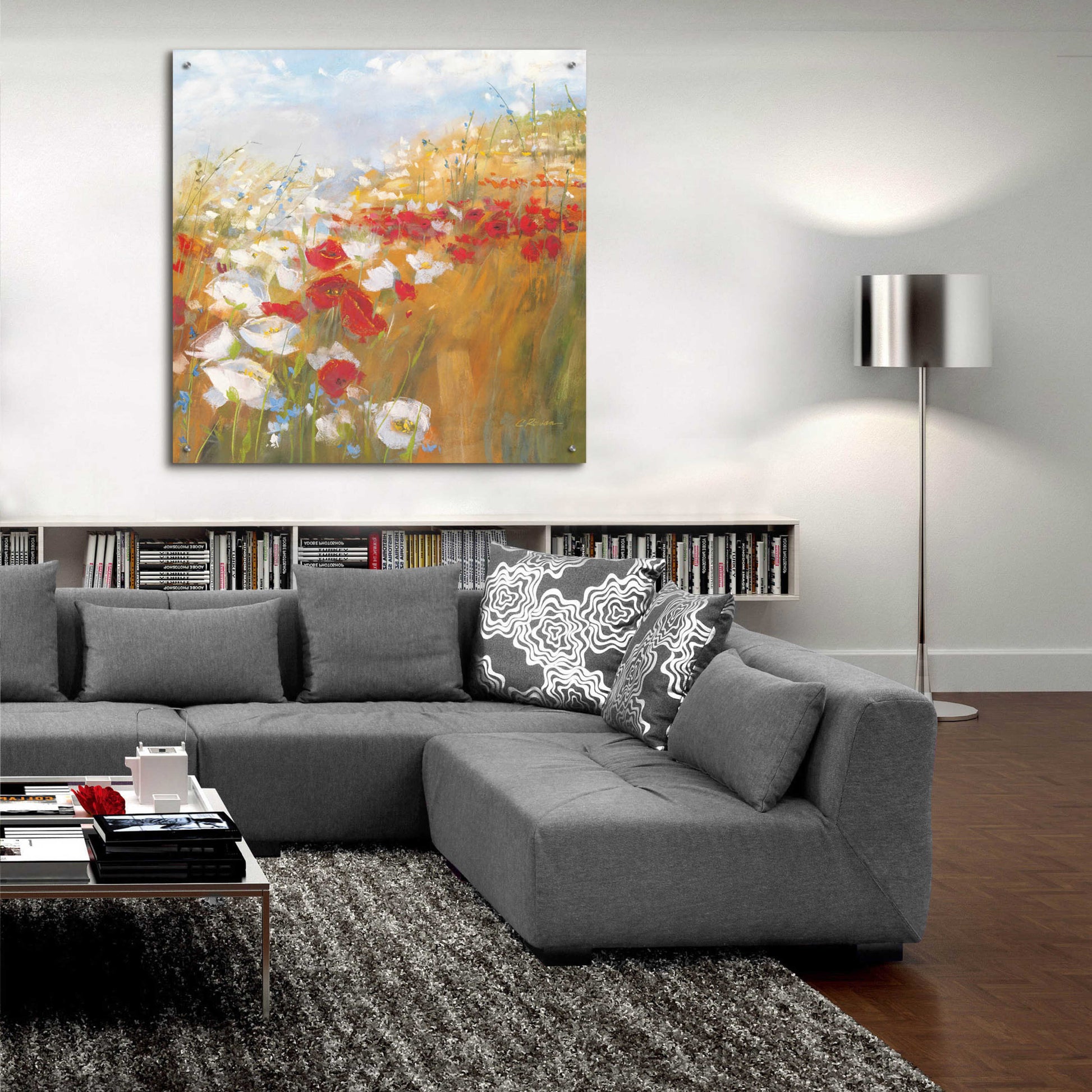 Epic Art 'Poppies And Larkspur II' by Carol Rowan, Acrylic Glass Wall Art,36x36