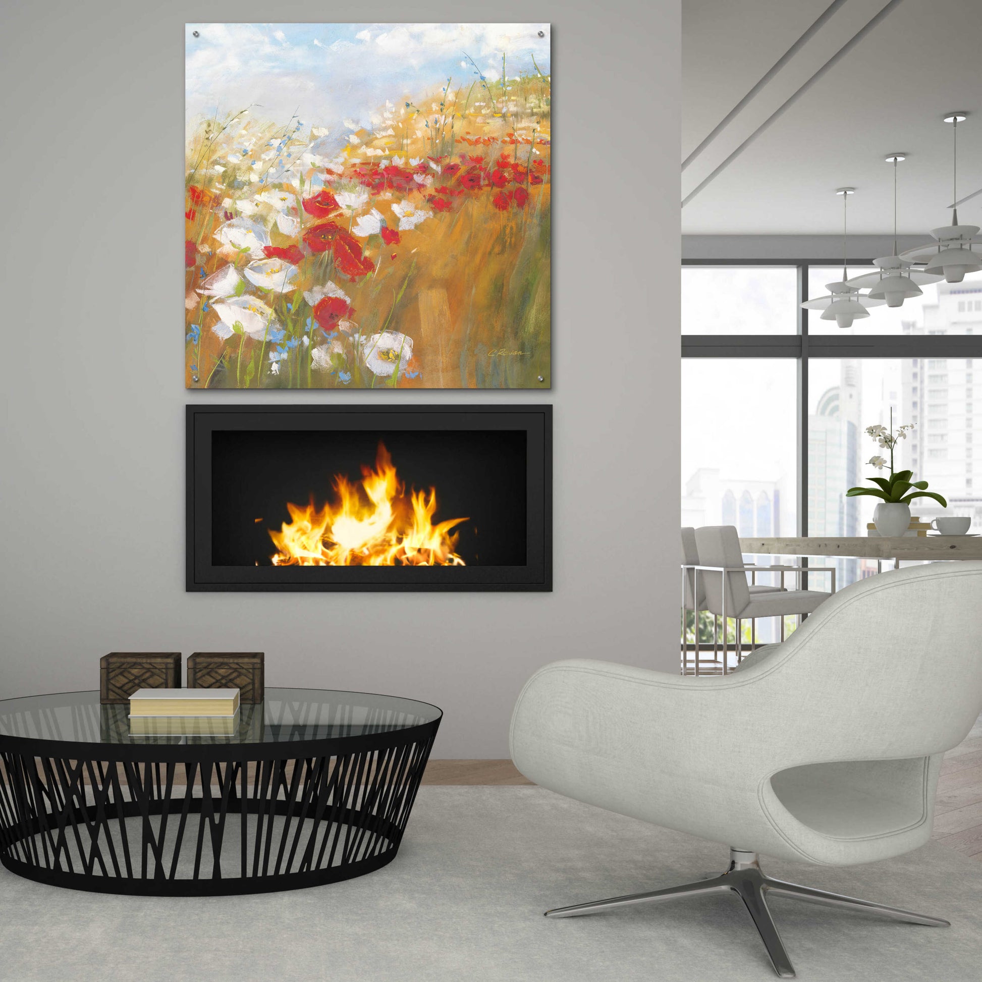 Epic Art 'Poppies And Larkspur II' by Carol Rowan, Acrylic Glass Wall Art,36x36