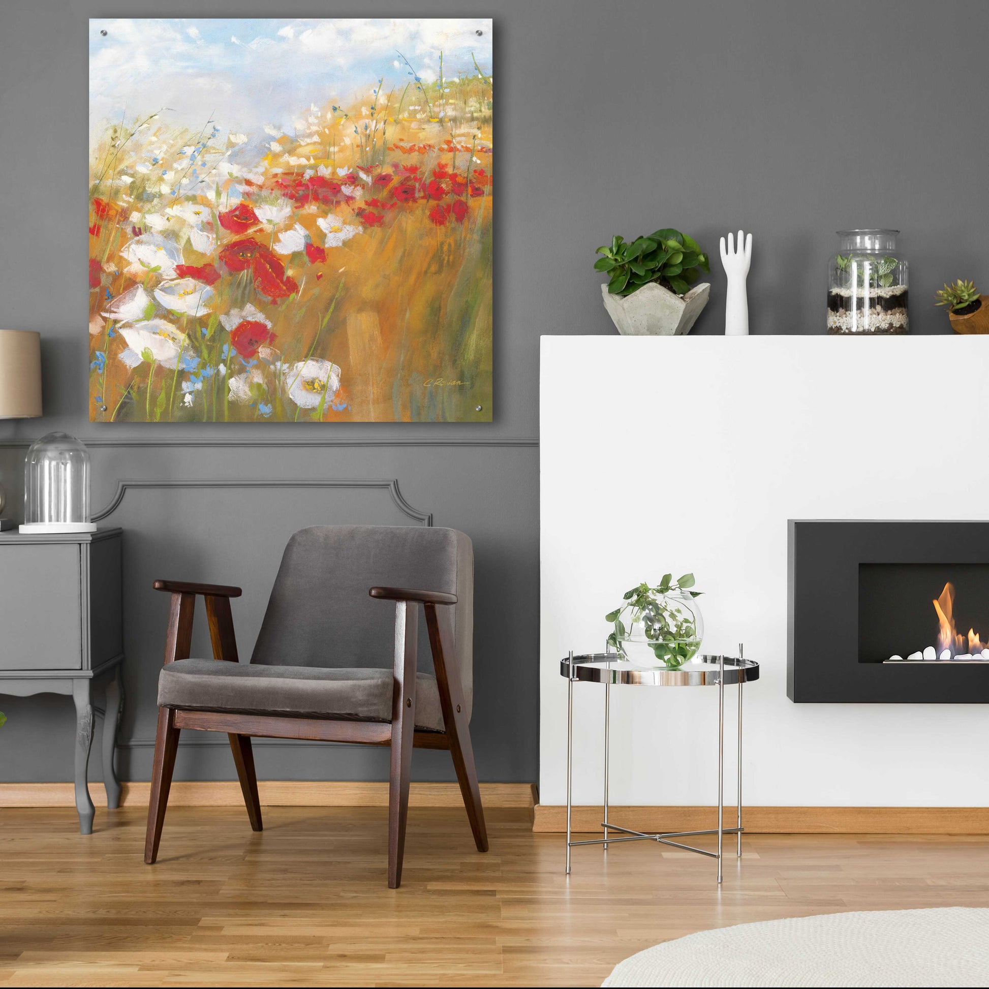 Epic Art 'Poppies And Larkspur II' by Carol Rowan, Acrylic Glass Wall Art,36x36