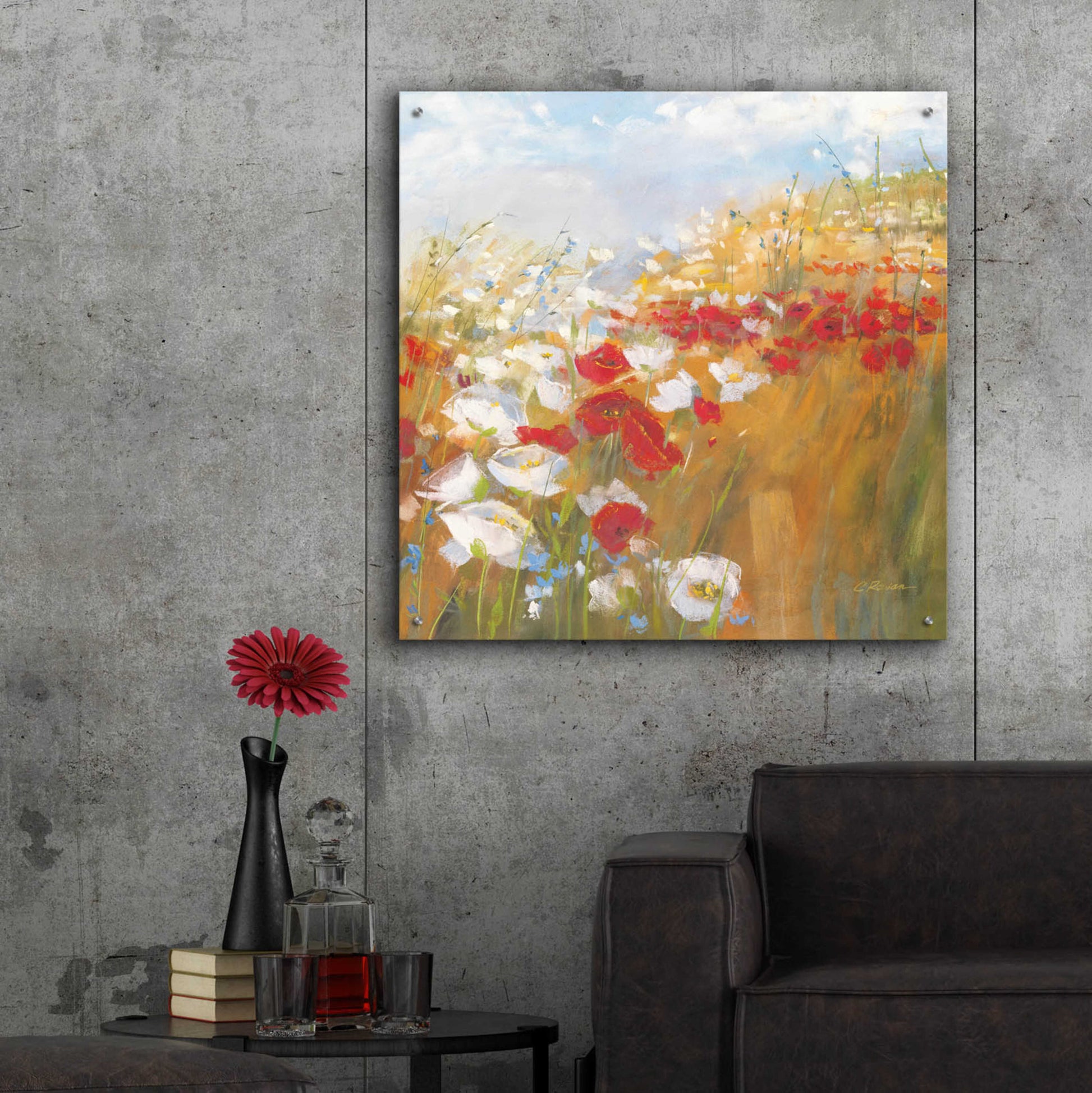 Epic Art 'Poppies And Larkspur II' by Carol Rowan, Acrylic Glass Wall Art,36x36