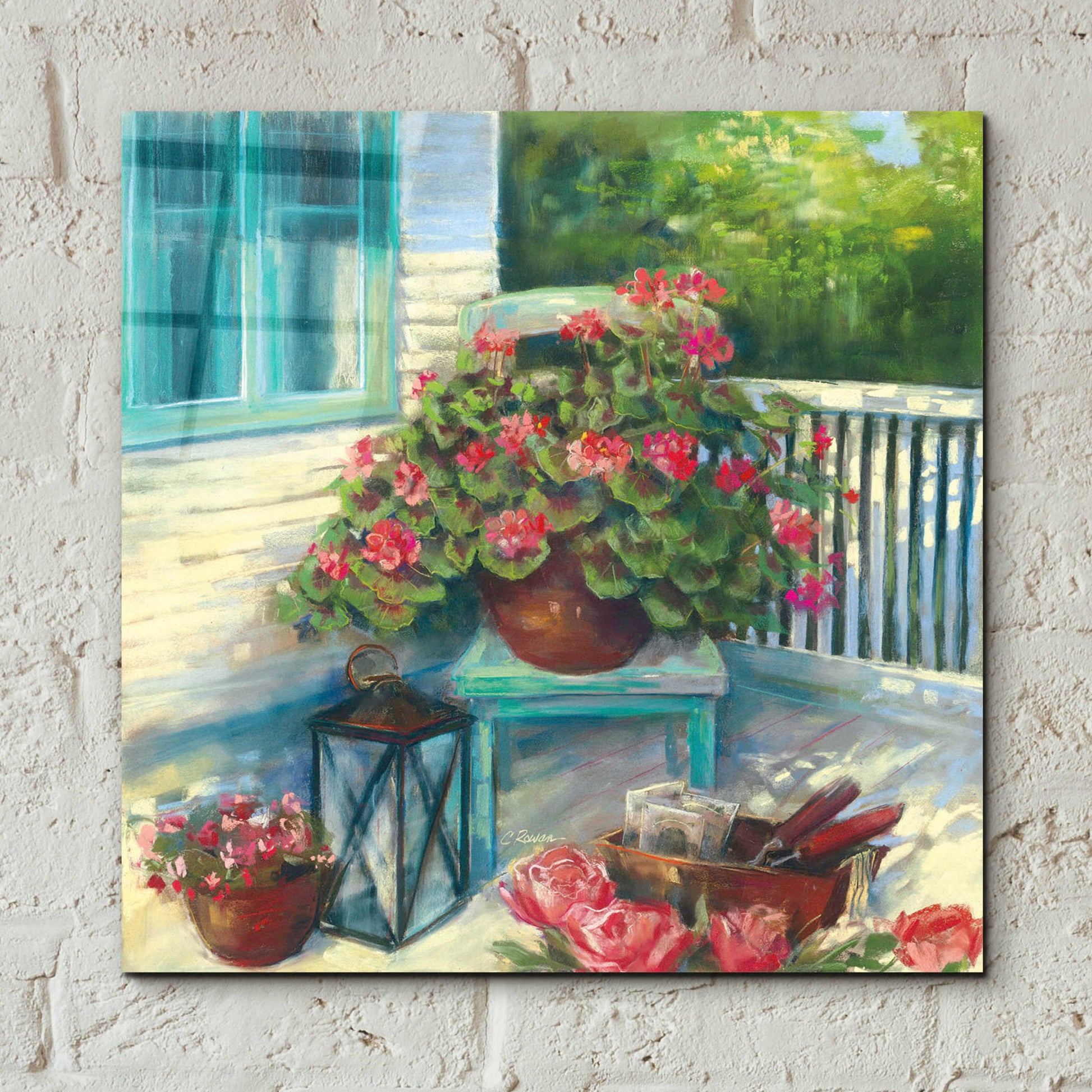 Epic Art 'Porch Geraniums' by Carol Rowan, Acrylic Glass Wall Art,12x12