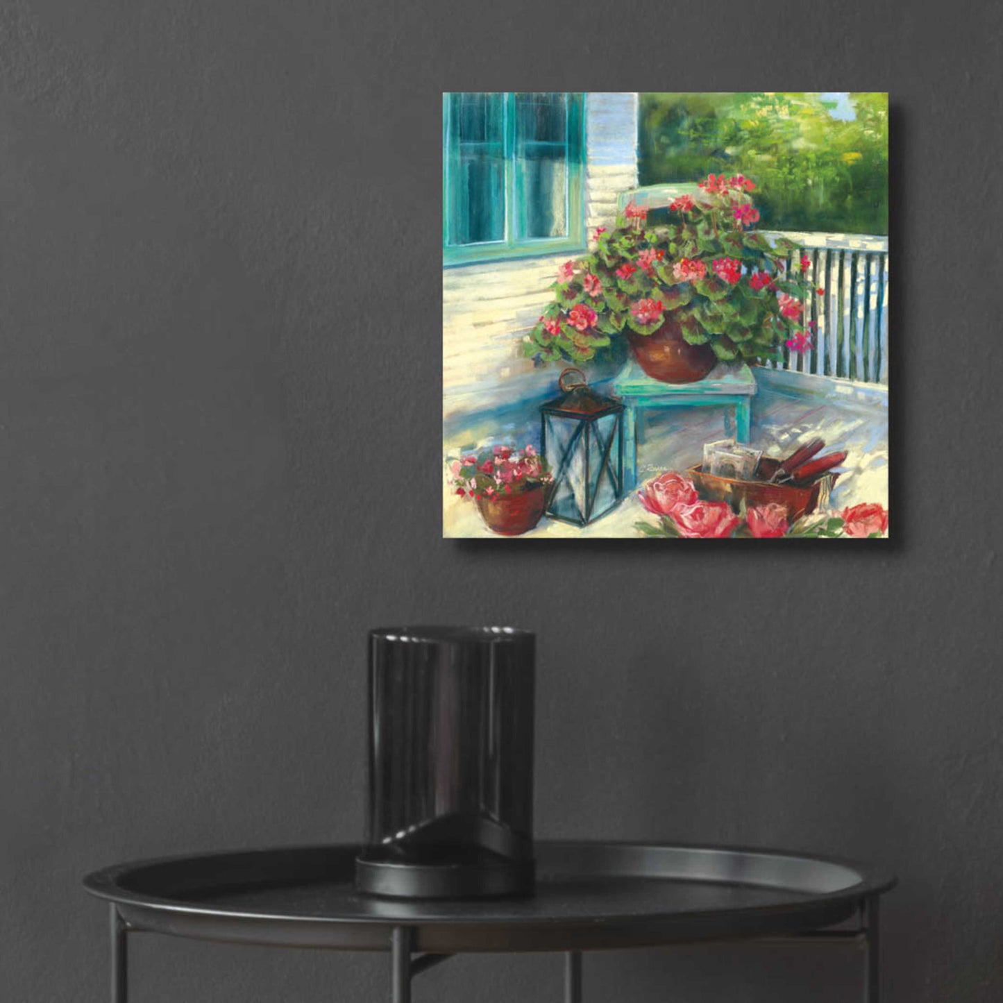 Epic Art 'Porch Geraniums' by Carol Rowan, Acrylic Glass Wall Art,12x12