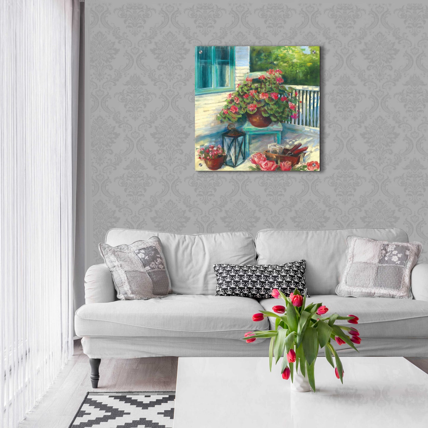 Epic Art 'Porch Geraniums' by Carol Rowan, Acrylic Glass Wall Art,24x24