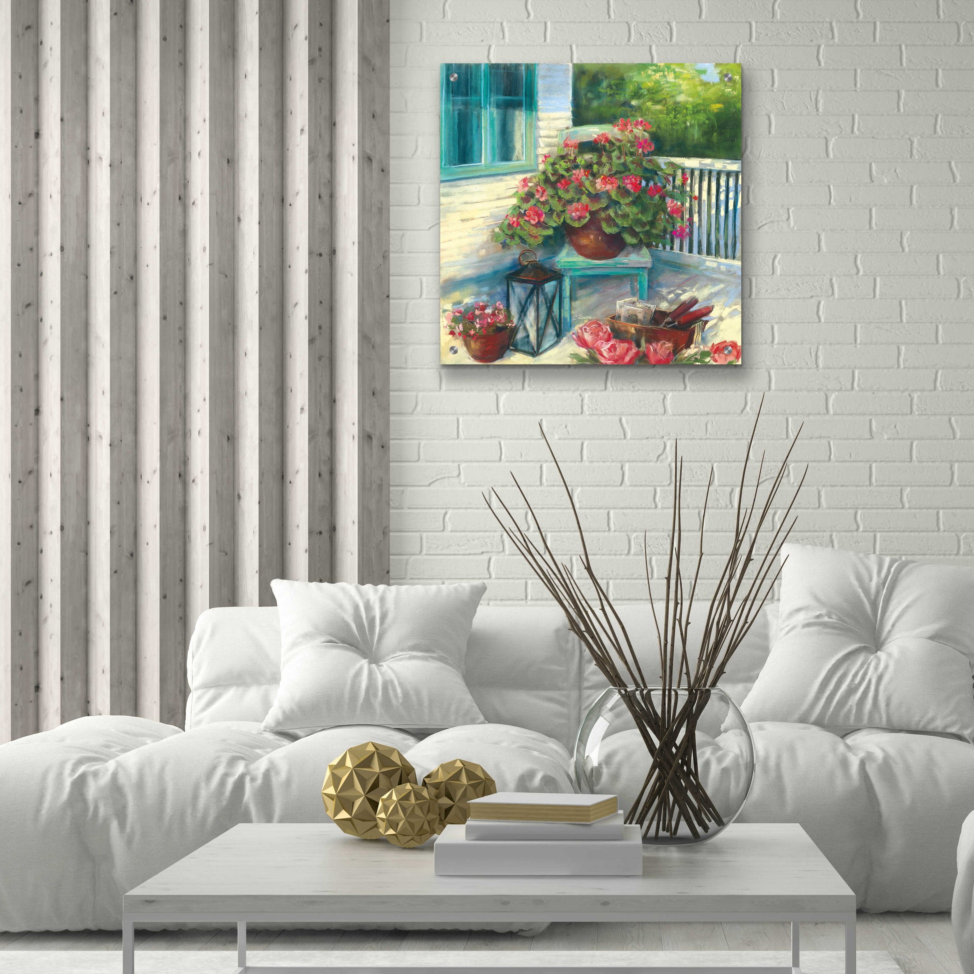 Epic Art 'Porch Geraniums' by Carol Rowan, Acrylic Glass Wall Art,24x24