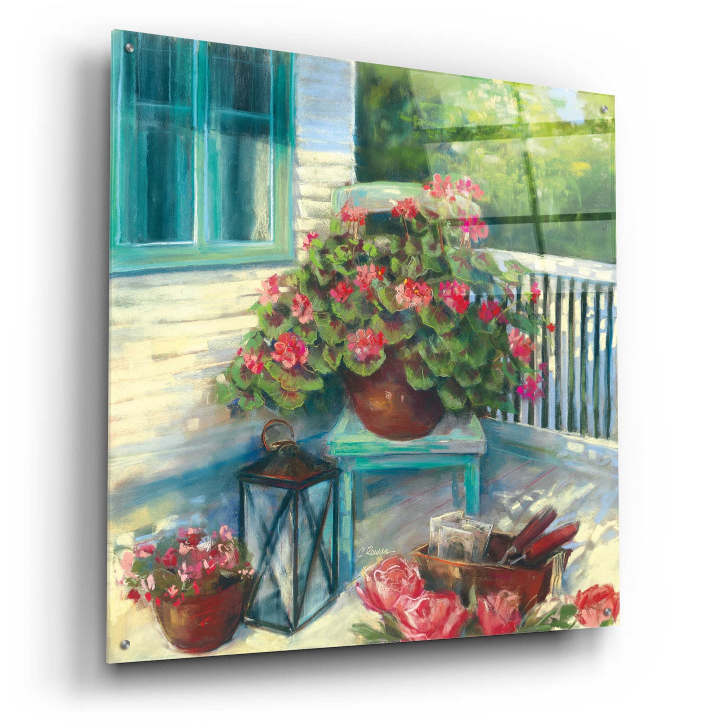 Epic Art 'Porch Geraniums' by Carol Rowan, Acrylic Glass Wall Art,36x36