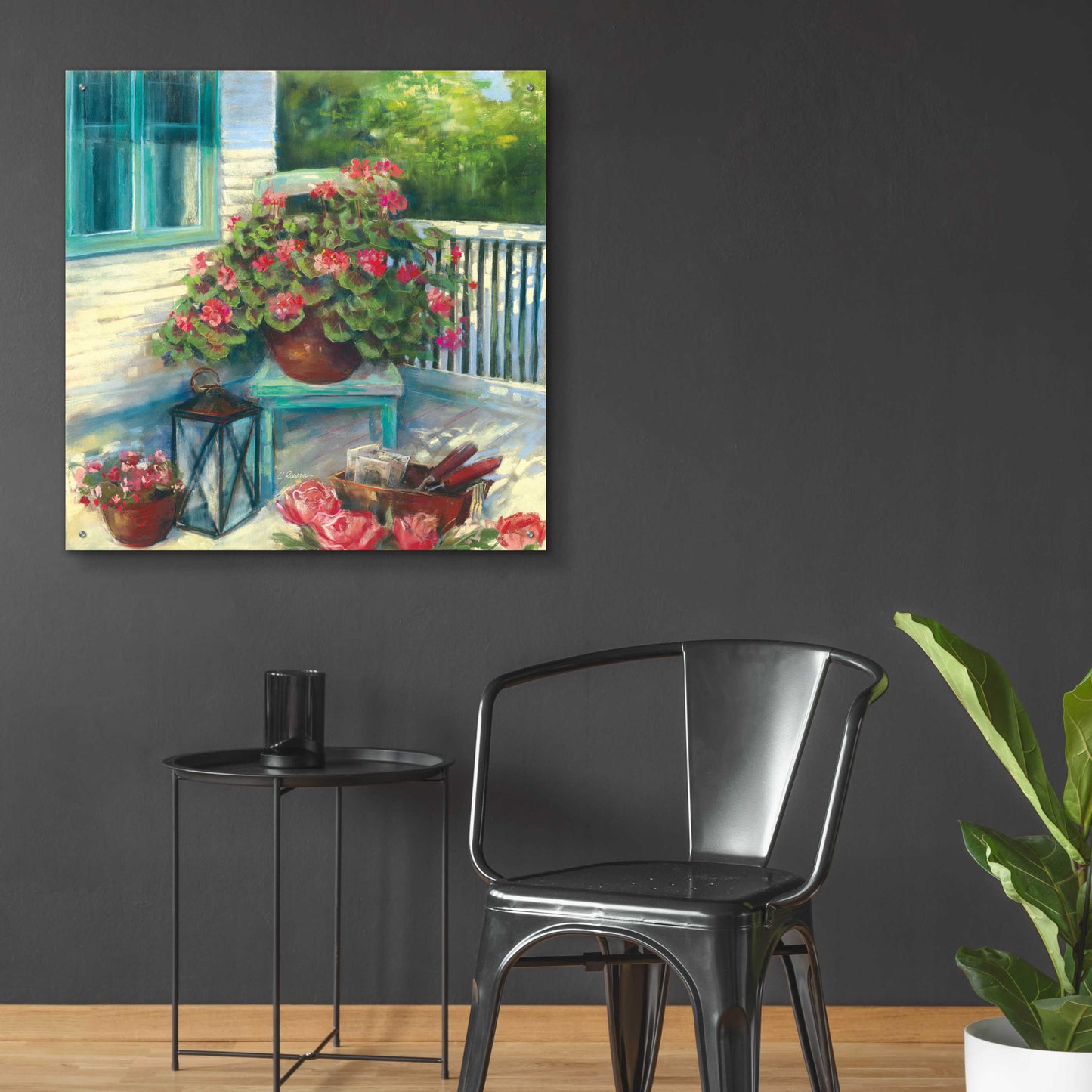 Epic Art 'Porch Geraniums' by Carol Rowan, Acrylic Glass Wall Art,36x36