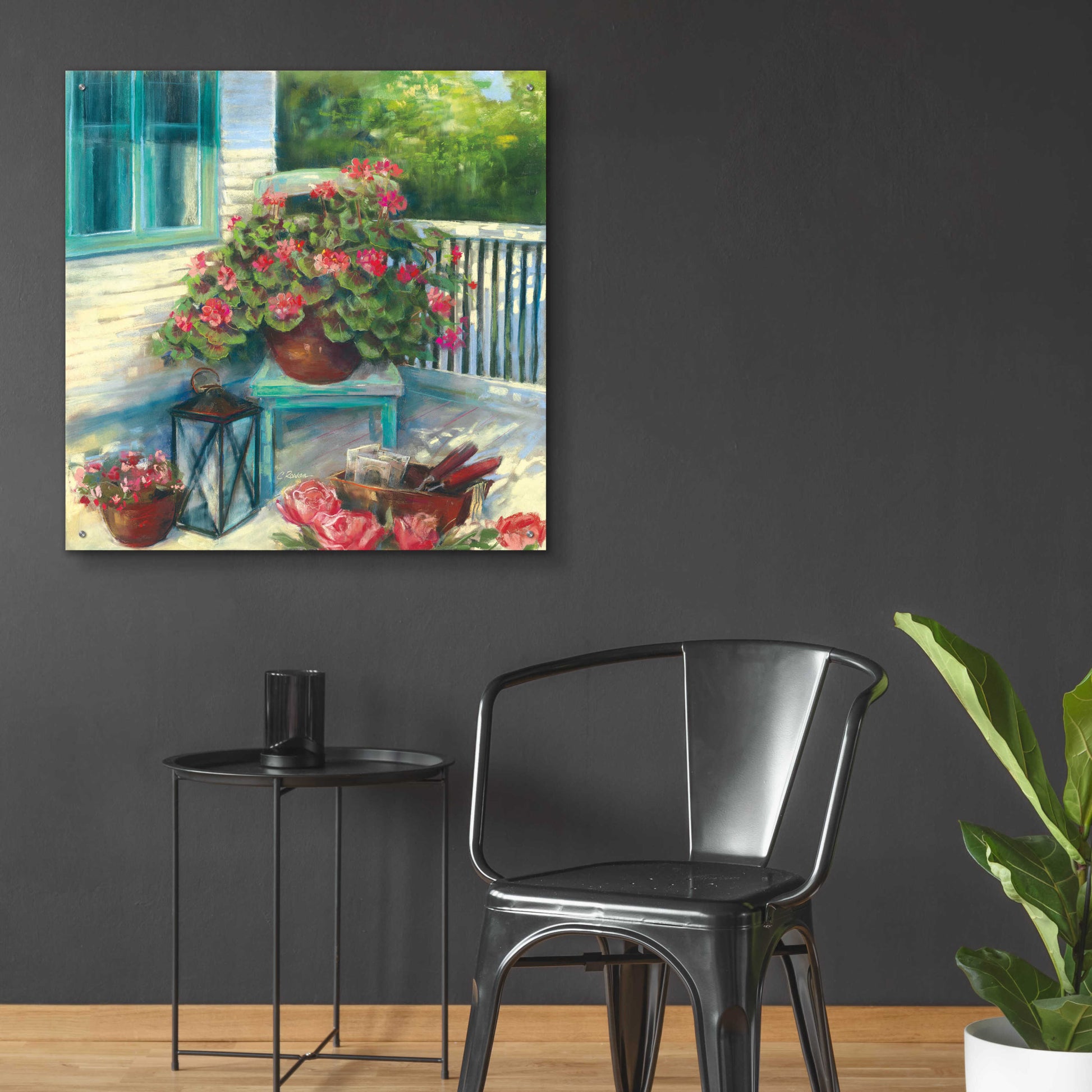 Epic Art 'Porch Geraniums' by Carol Rowan, Acrylic Glass Wall Art,36x36