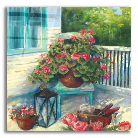 Epic Art 'Porch Geraniums' by Carol Rowan, Acrylic Glass Wall Art