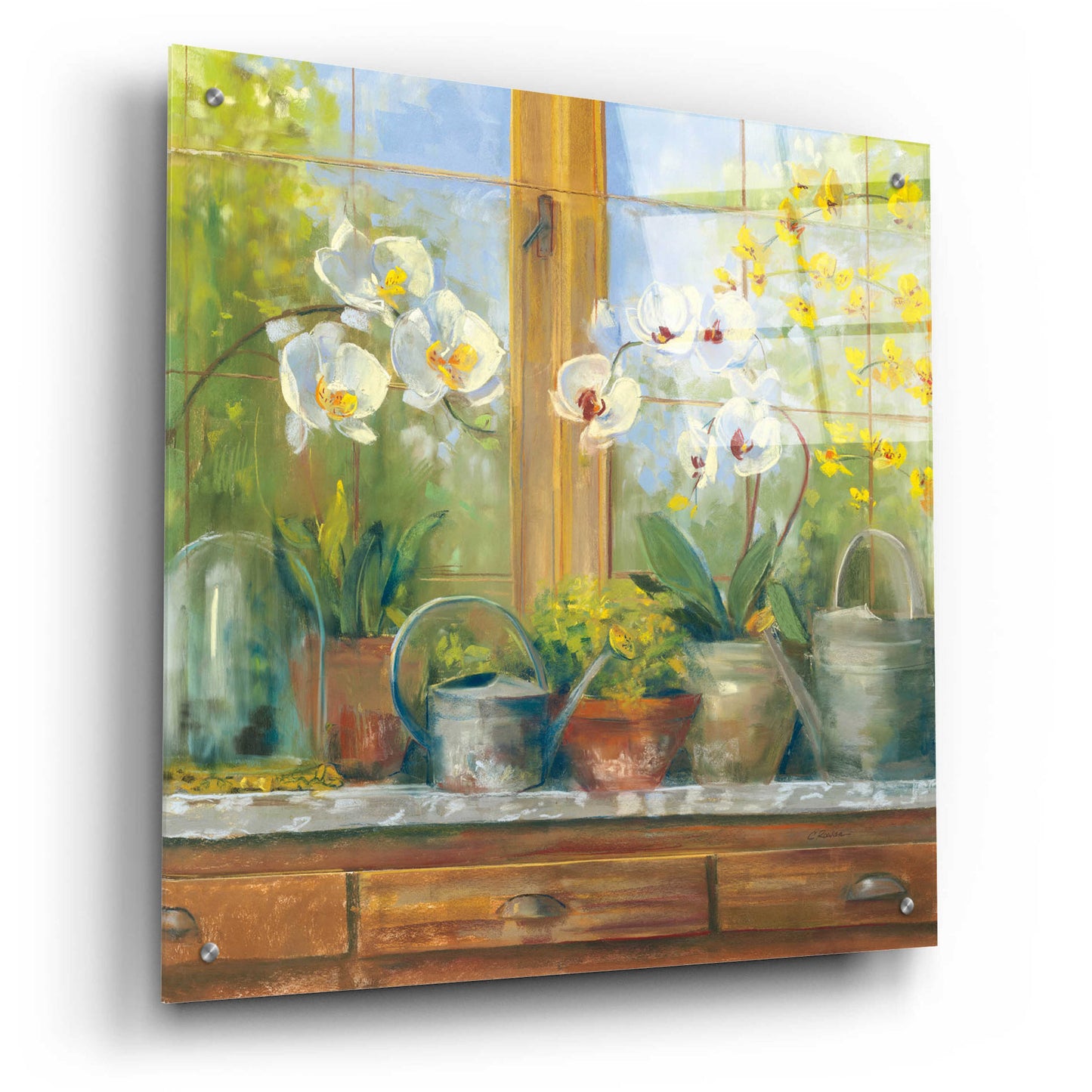 Epic Art 'Gardeners Table Orchids' by Carol Rowan, Acrylic Glass Wall Art,24x24