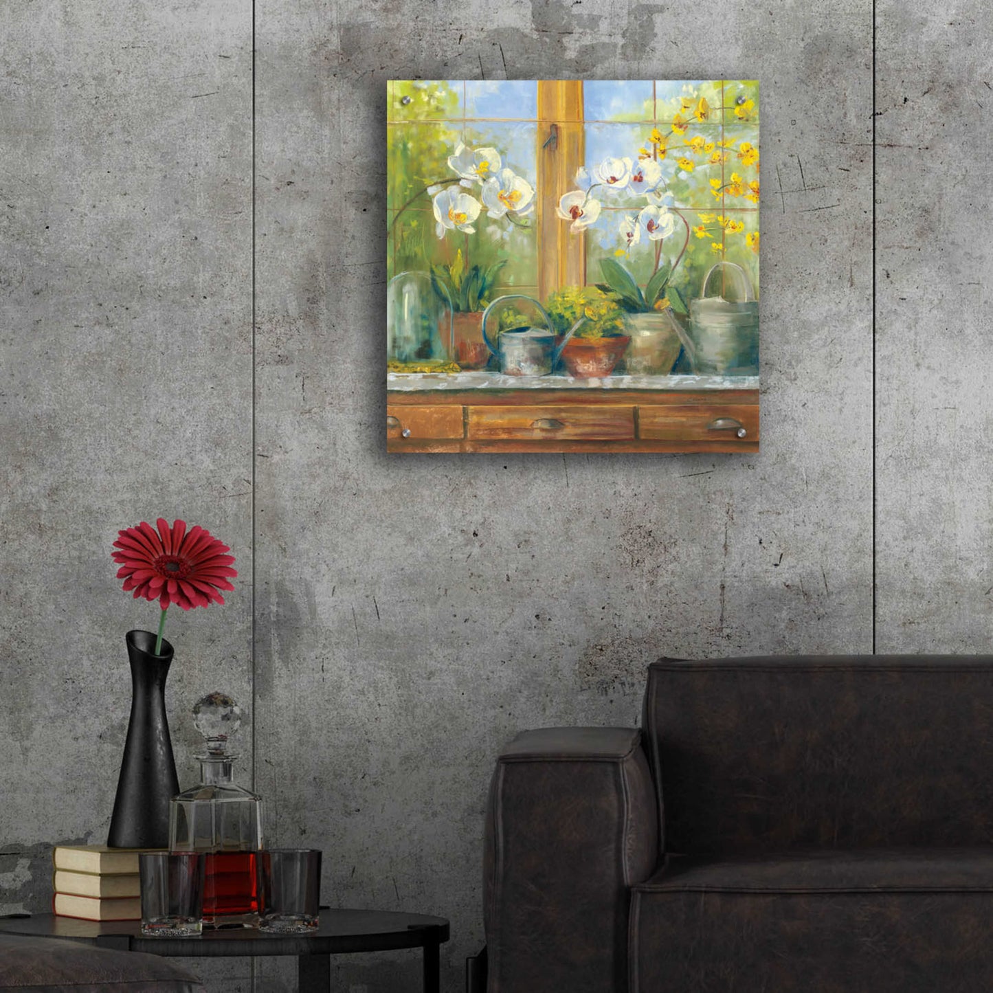 Epic Art 'Gardeners Table Orchids' by Carol Rowan, Acrylic Glass Wall Art,24x24