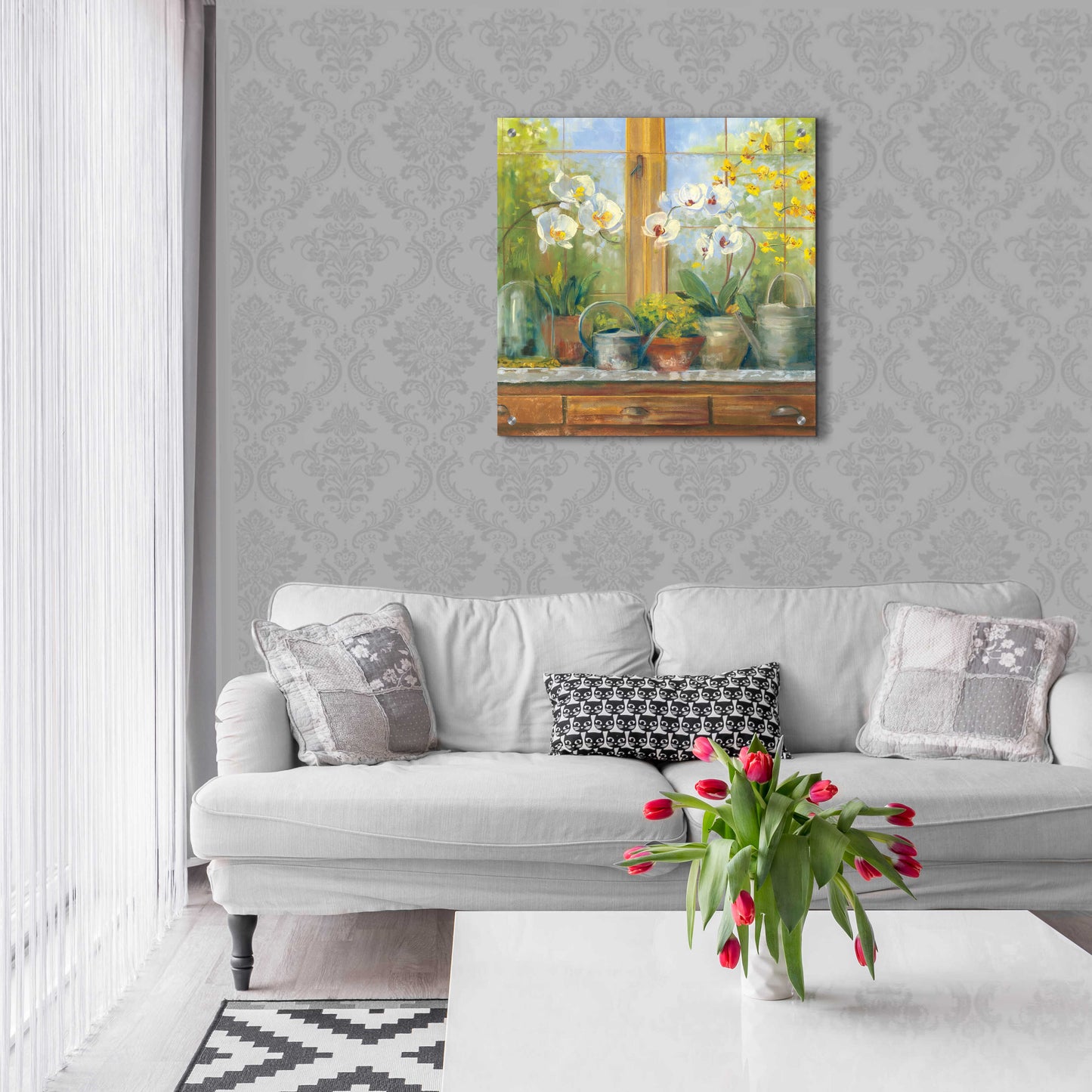 Epic Art 'Gardeners Table Orchids' by Carol Rowan, Acrylic Glass Wall Art,24x24