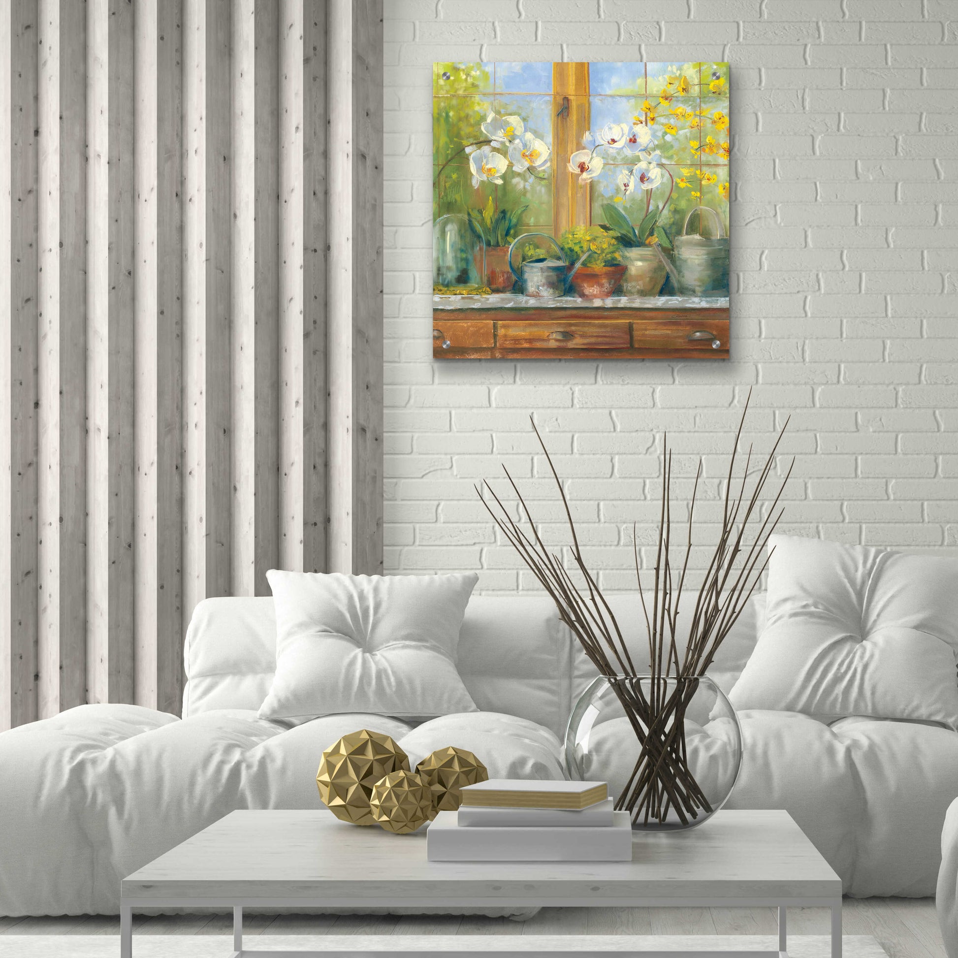 Epic Art 'Gardeners Table Orchids' by Carol Rowan, Acrylic Glass Wall Art,24x24