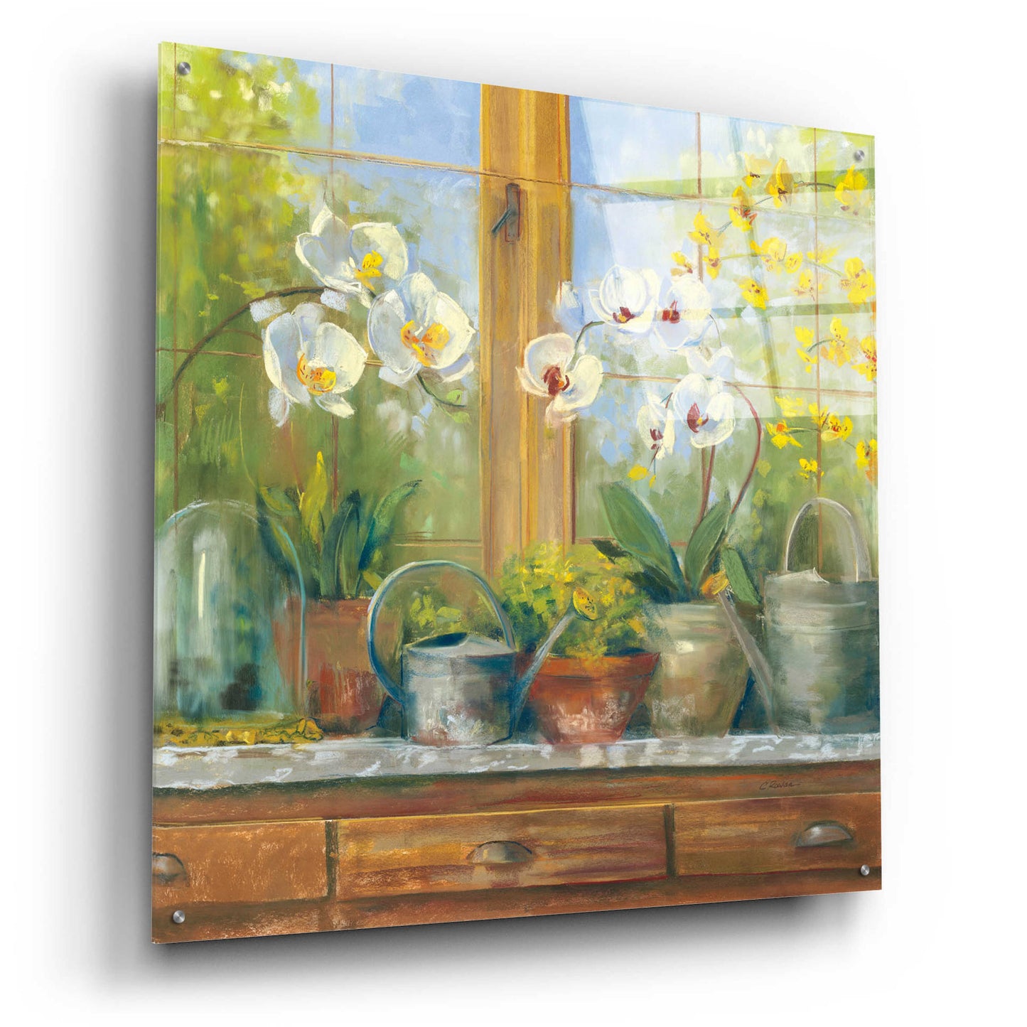 Epic Art 'Gardeners Table Orchids' by Carol Rowan, Acrylic Glass Wall Art,36x36