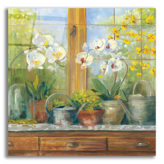 Epic Art 'Gardeners Table Orchids' by Carol Rowan, Acrylic Glass Wall Art