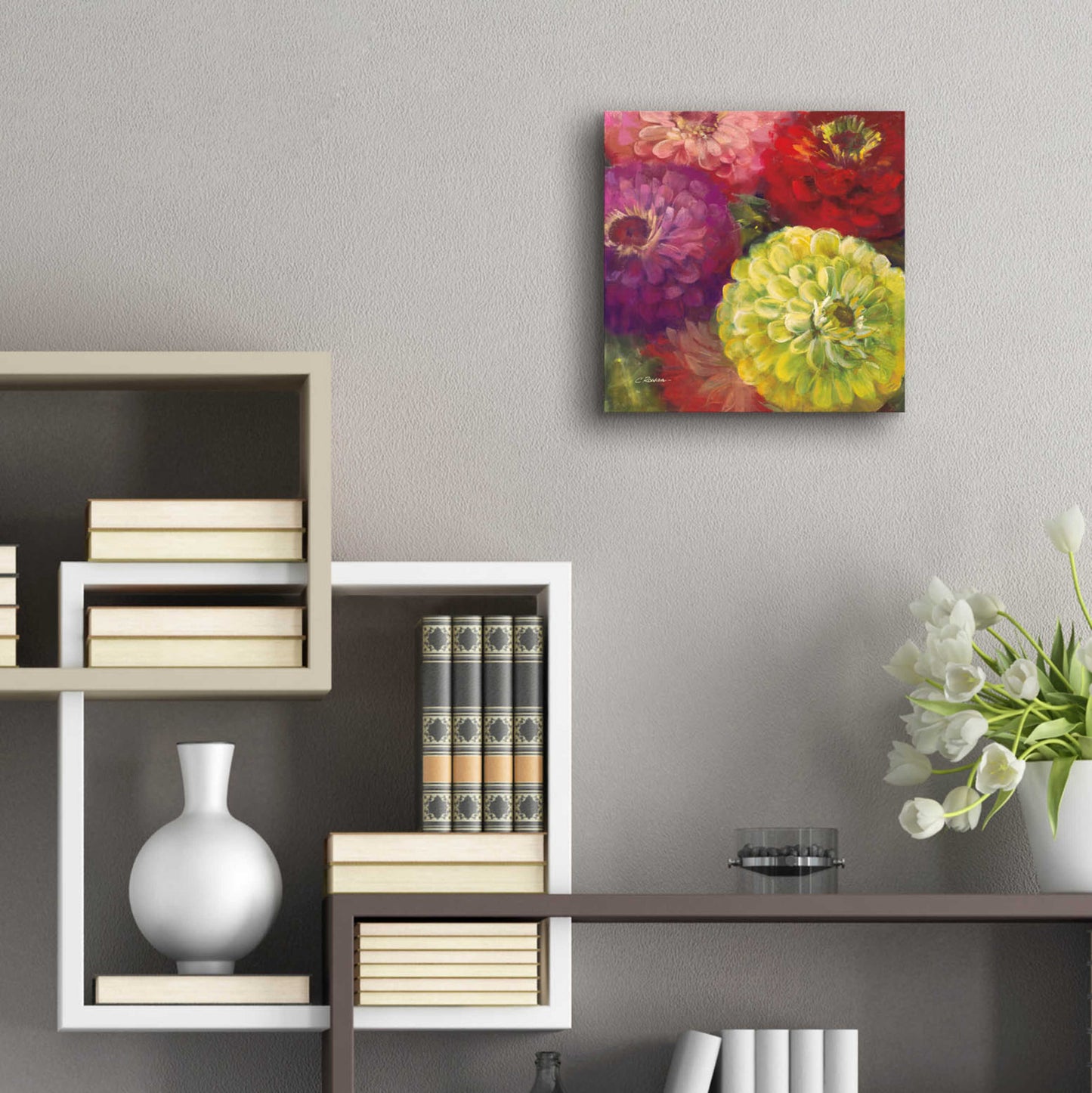 Epic Art 'Zinnia Gala I' by Carol Rowan, Acrylic Glass Wall Art,12x12