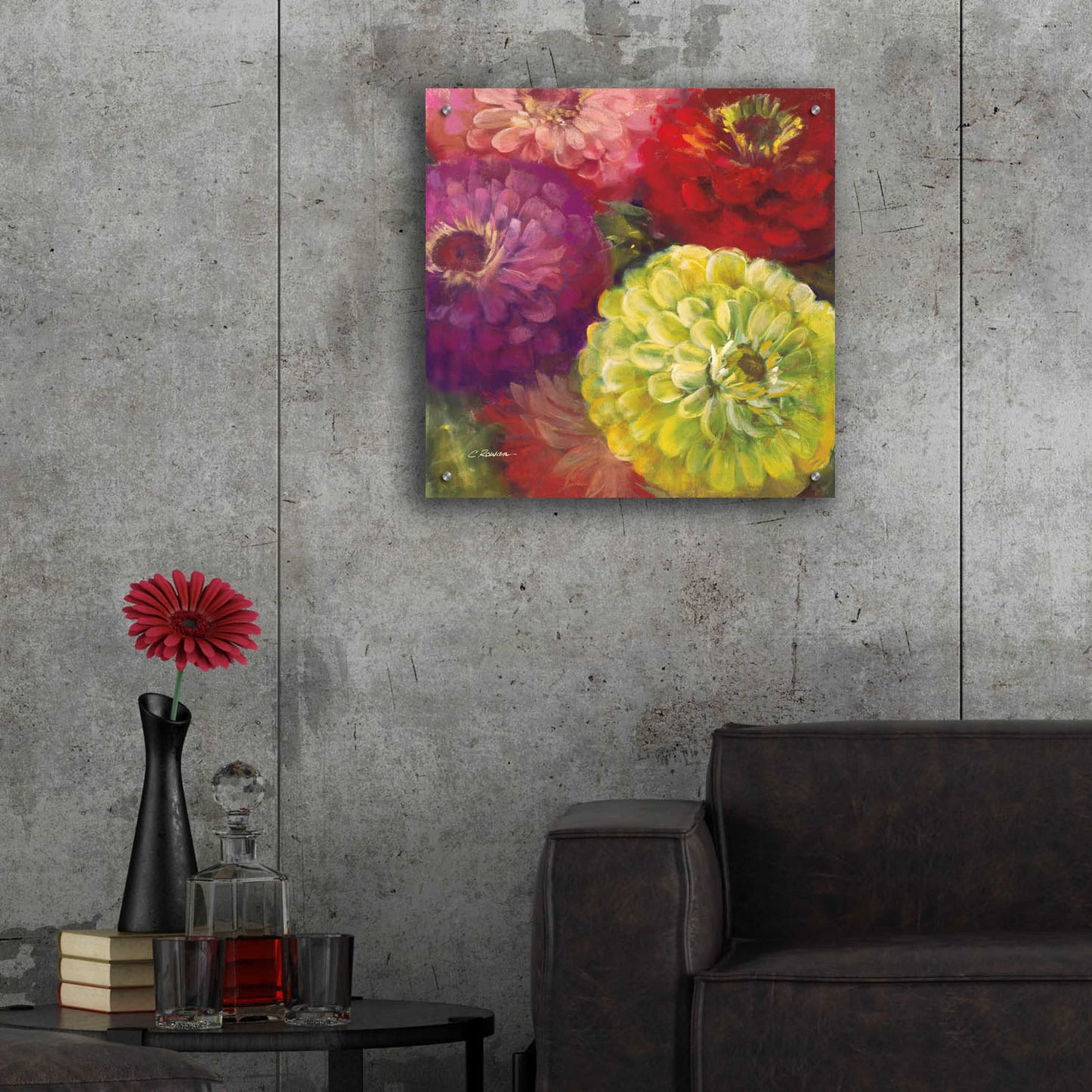 Epic Art 'Zinnia Gala I' by Carol Rowan, Acrylic Glass Wall Art,24x24