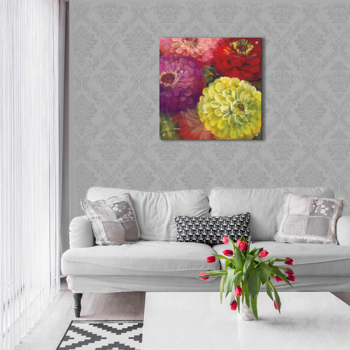 Epic Art 'Zinnia Gala I' by Carol Rowan, Acrylic Glass Wall Art,24x24