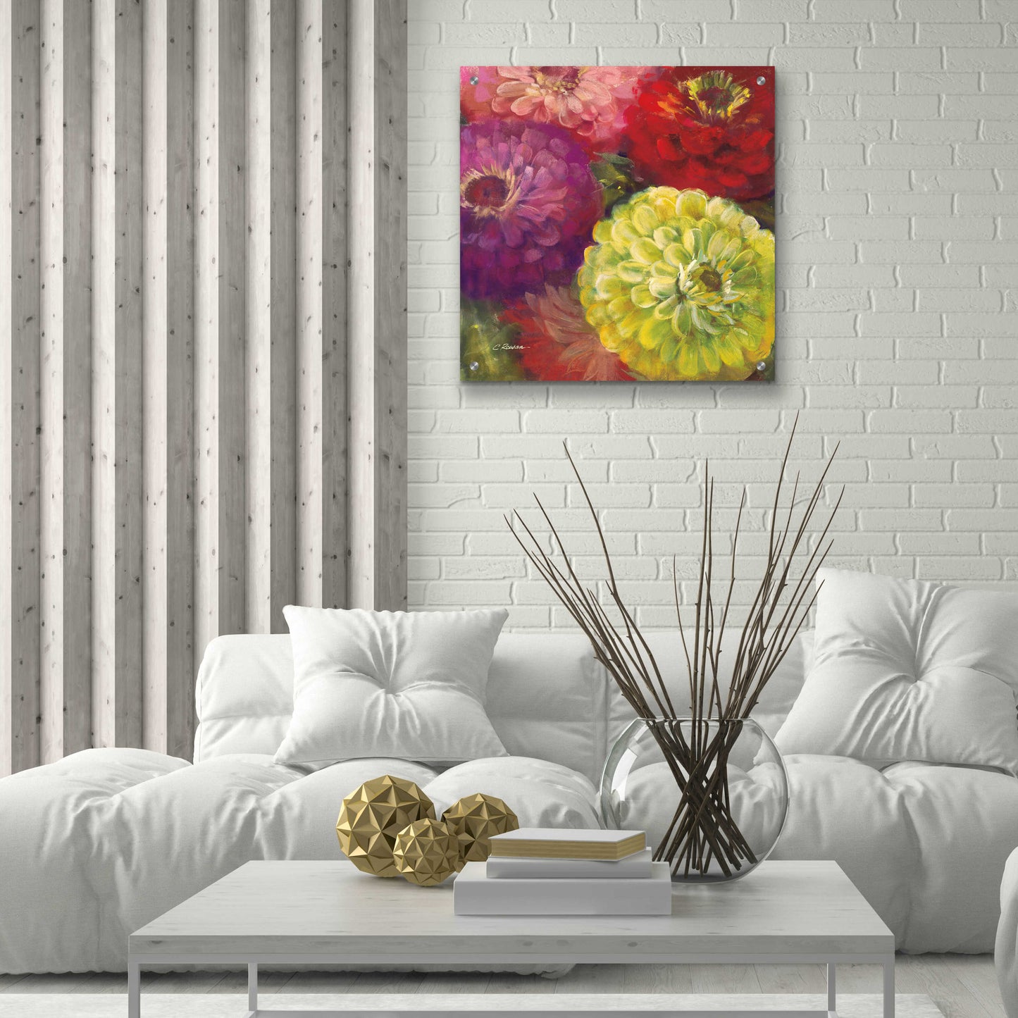 Epic Art 'Zinnia Gala I' by Carol Rowan, Acrylic Glass Wall Art,24x24