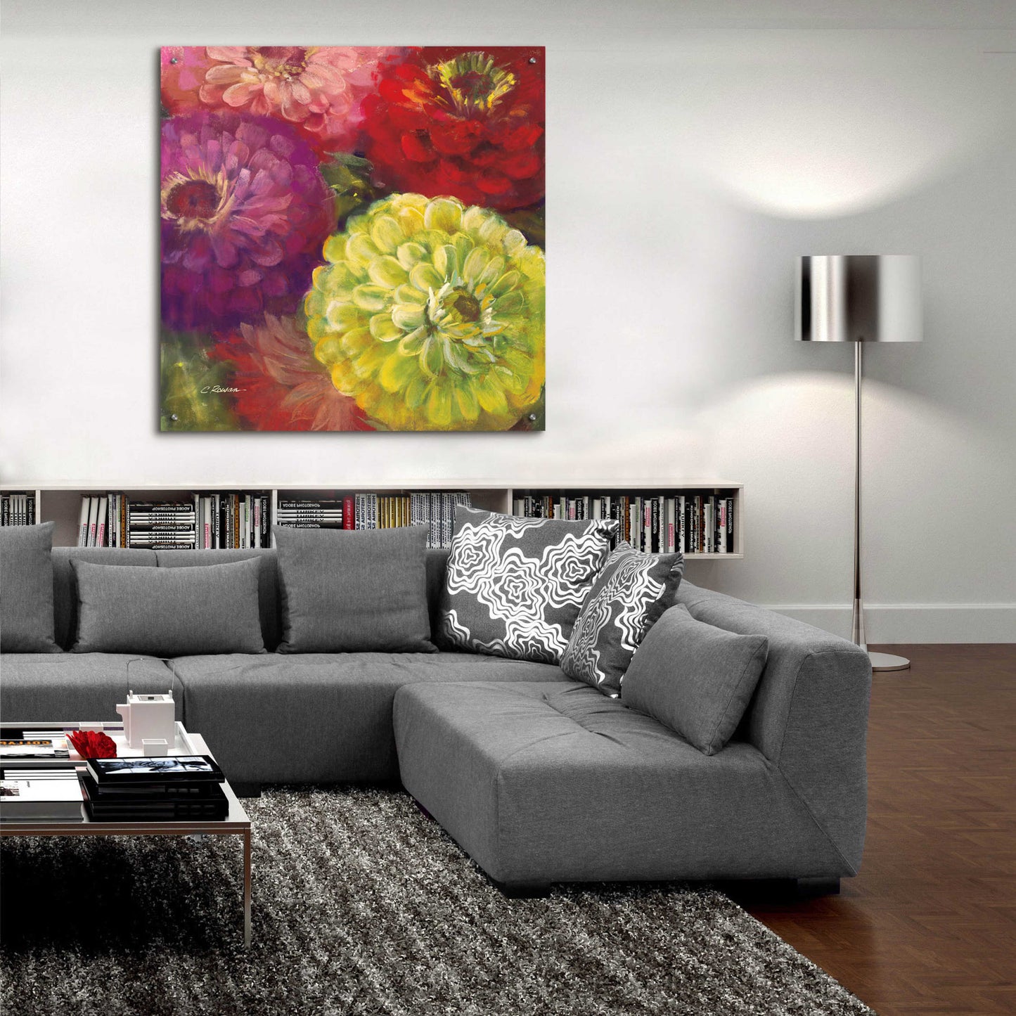 Epic Art 'Zinnia Gala I' by Carol Rowan, Acrylic Glass Wall Art,36x36