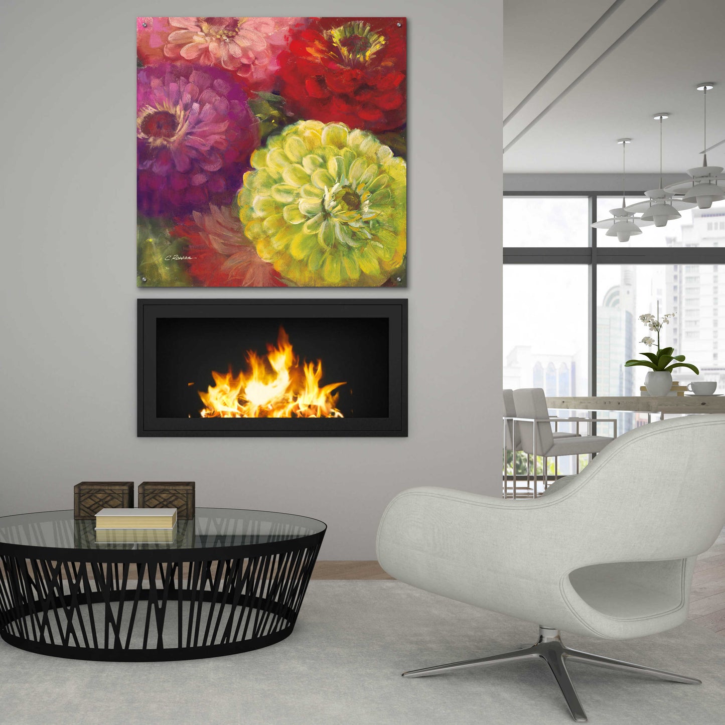 Epic Art 'Zinnia Gala I' by Carol Rowan, Acrylic Glass Wall Art,36x36