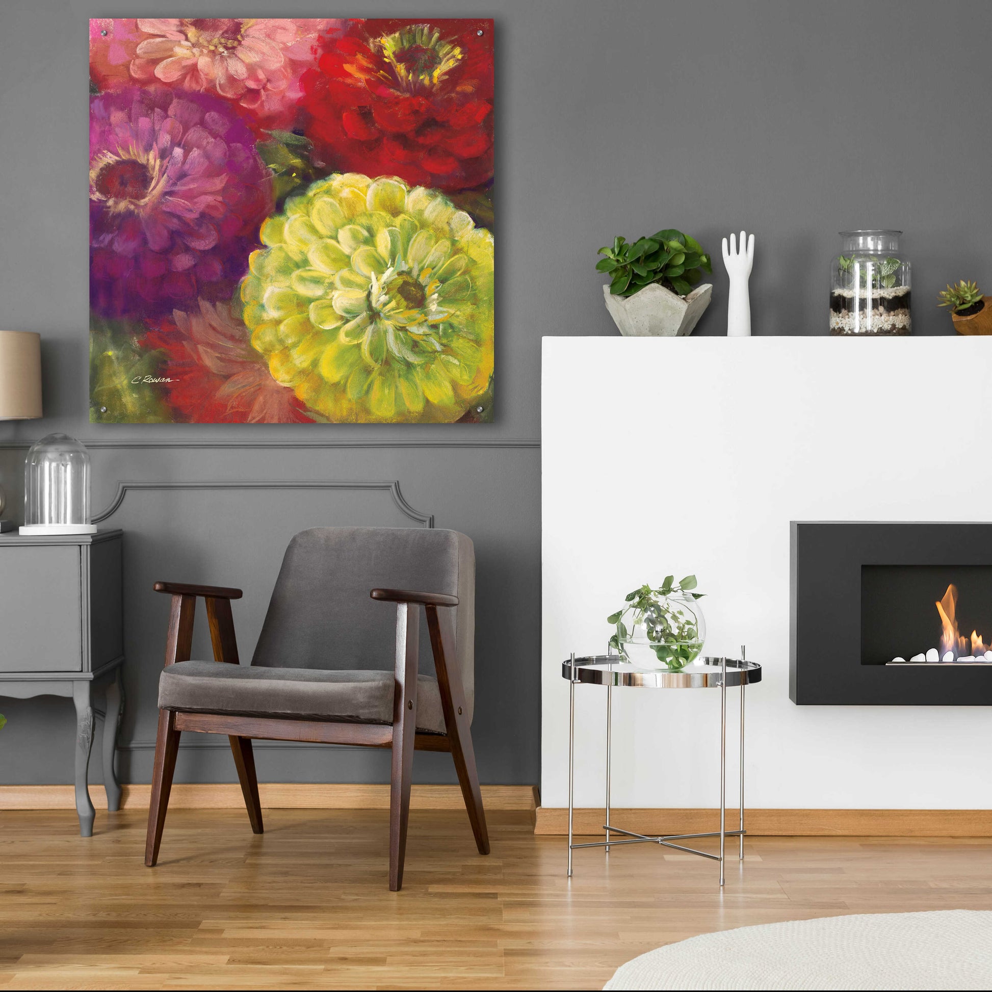 Epic Art 'Zinnia Gala I' by Carol Rowan, Acrylic Glass Wall Art,36x36