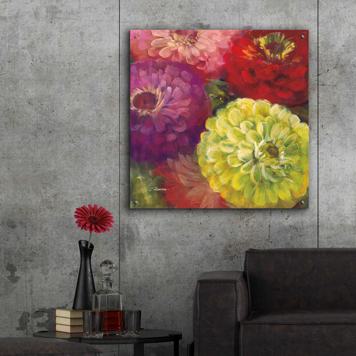 Epic Art 'Zinnia Gala I' by Carol Rowan, Acrylic Glass Wall Art,36x36