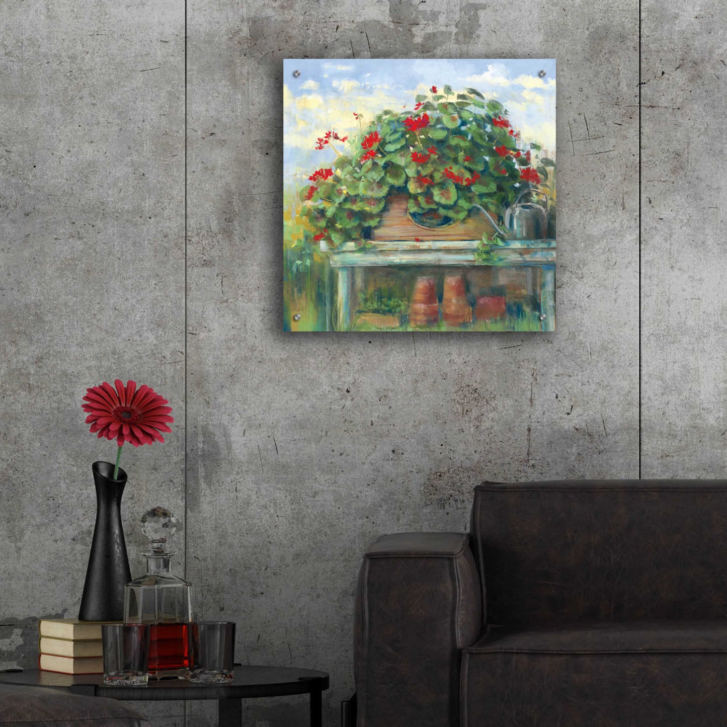 Epic Art 'Geranium Bench Crop' by Carol Rowan, Acrylic Glass Wall Art,24x24