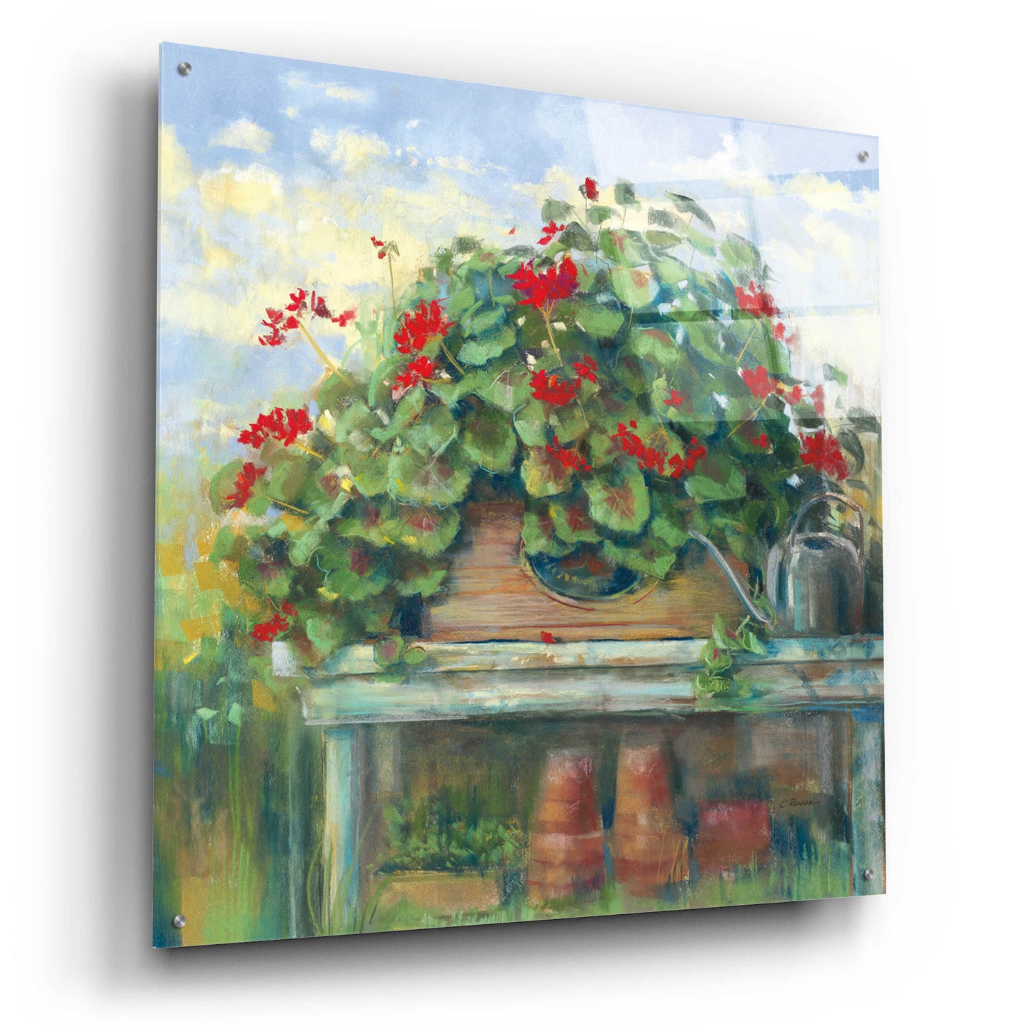 Epic Art 'Geranium Bench Crop' by Carol Rowan, Acrylic Glass Wall Art,36x36