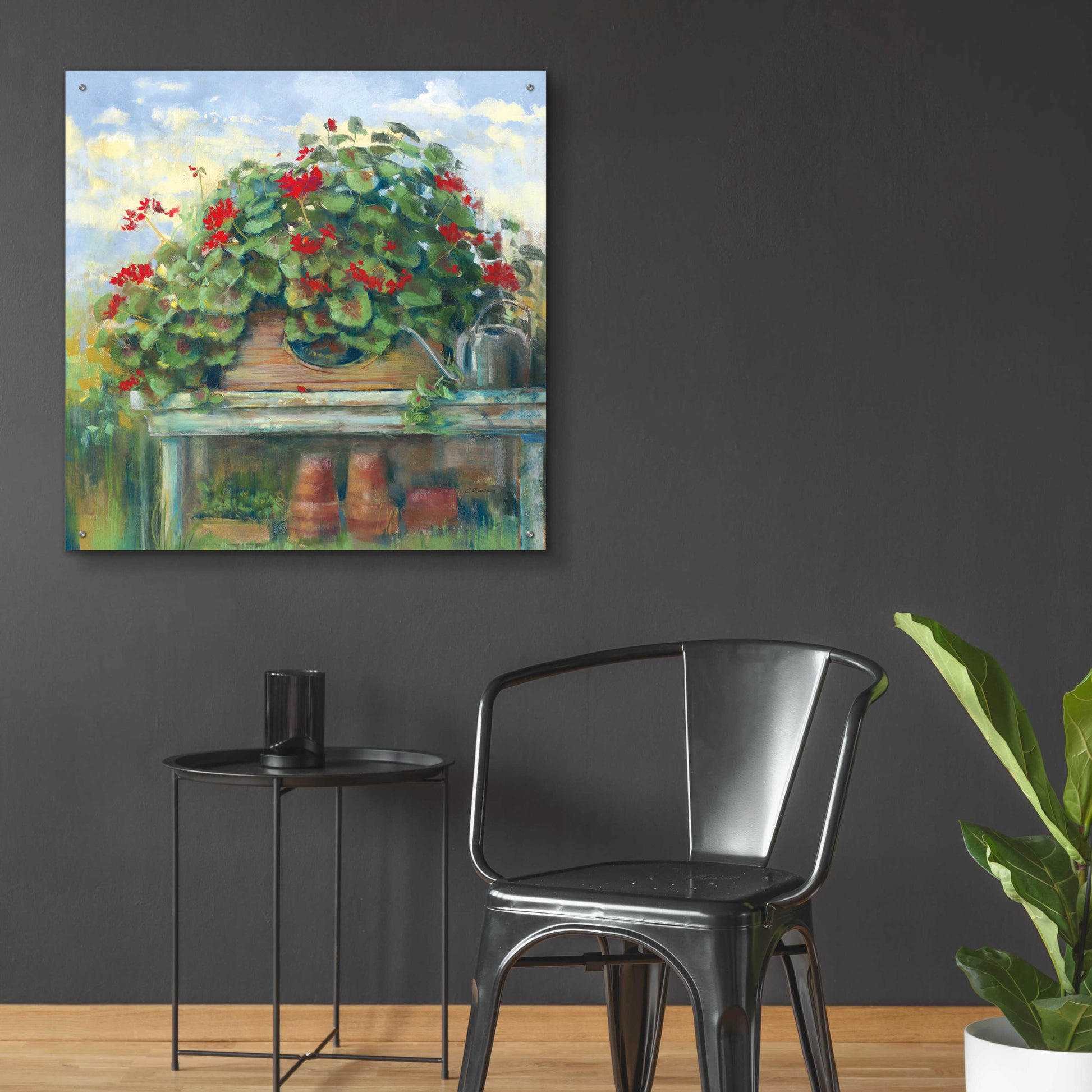 Epic Art 'Geranium Bench Crop' by Carol Rowan, Acrylic Glass Wall Art,36x36