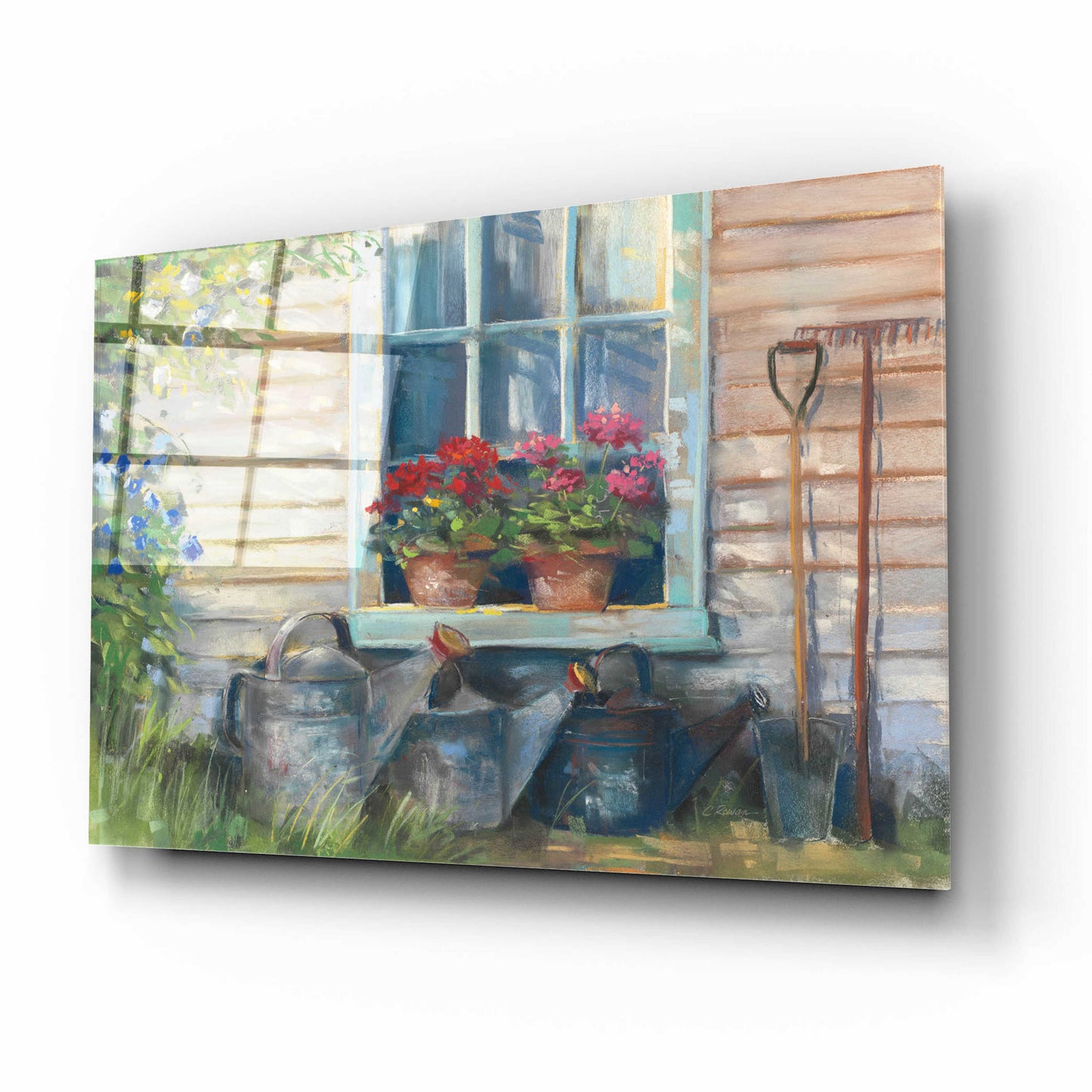 Epic Art 'Window With Geraniums' by Carol Rowan, Acrylic Glass Wall Art,16x12