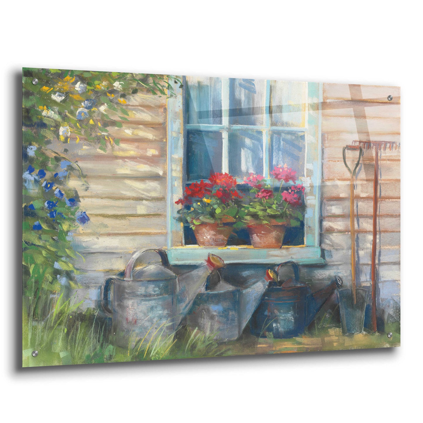 Epic Art 'Window With Geraniums' by Carol Rowan, Acrylic Glass Wall Art,36x24