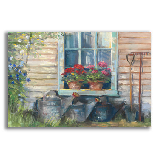 Epic Art 'Window With Geraniums' by Carol Rowan, Acrylic Glass Wall Art