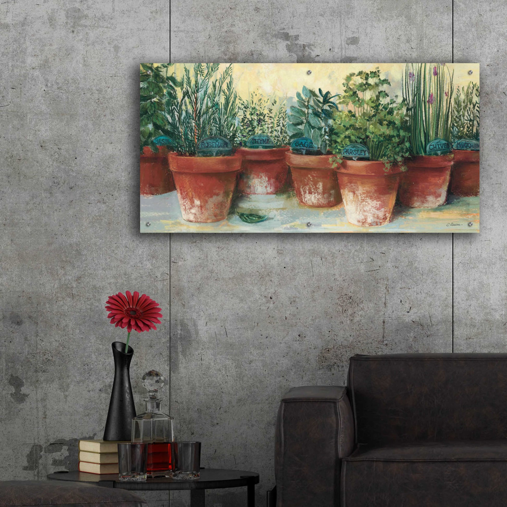 Epic Art 'Potted Herbs II' by Carol Rowan, Acrylic Glass Wall Art,48x24