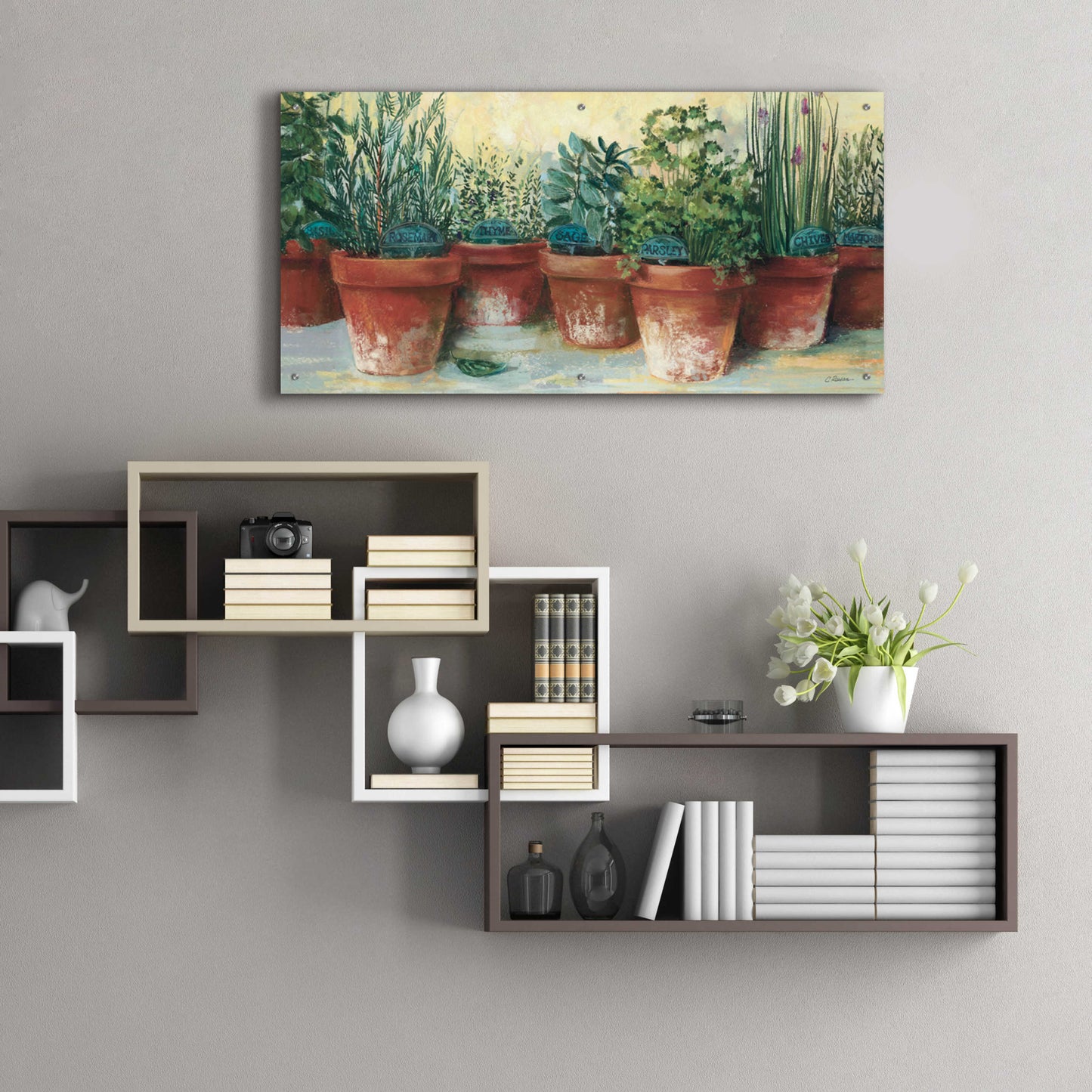 Epic Art 'Potted Herbs II' by Carol Rowan, Acrylic Glass Wall Art,48x24