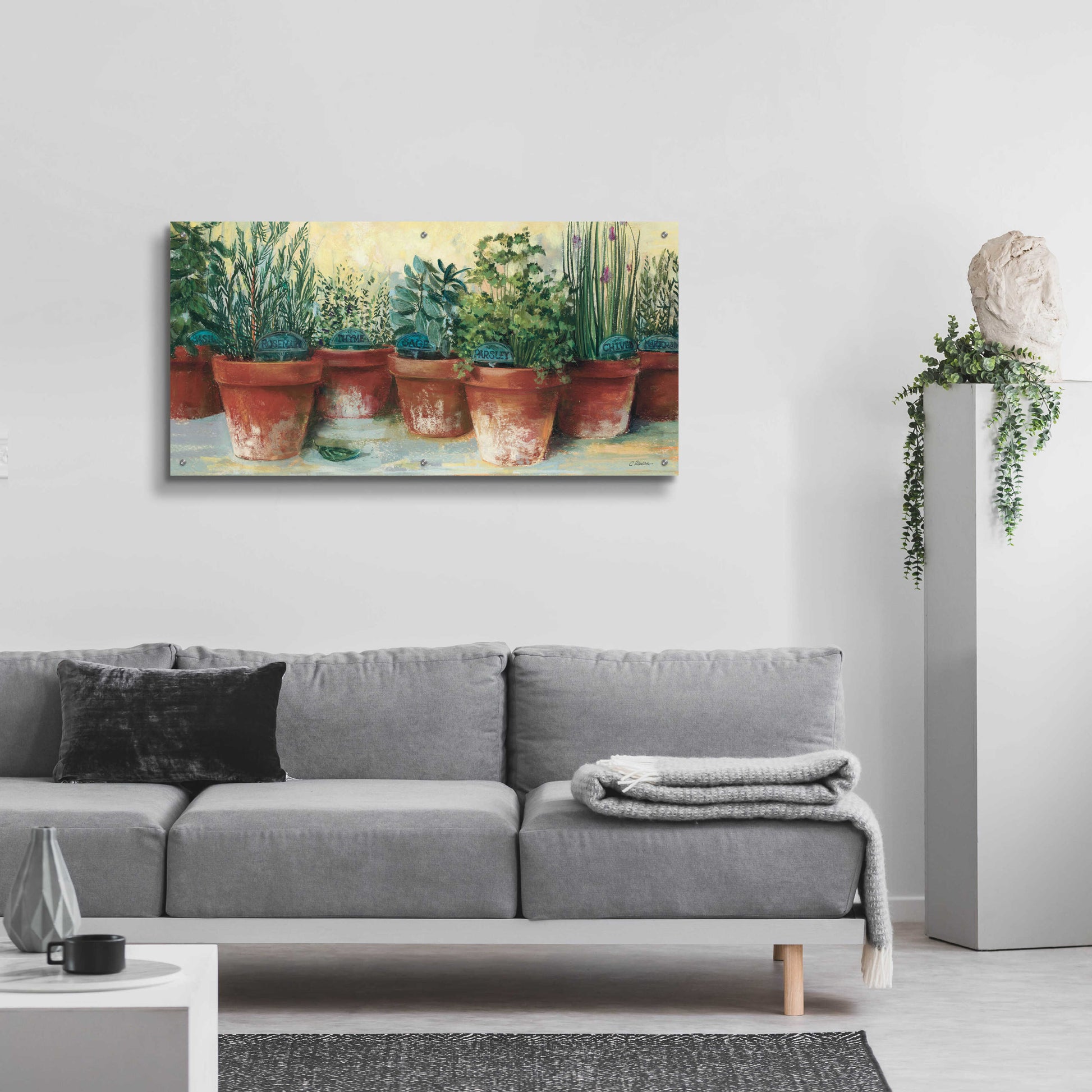 Epic Art 'Potted Herbs II' by Carol Rowan, Acrylic Glass Wall Art,48x24