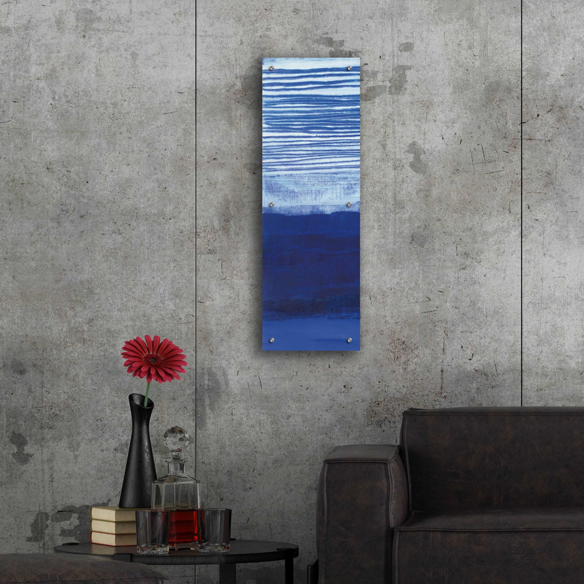 Epic Art 'Blue Haze II' by Jo Maye, Acrylic Glass Wall Art,12x36