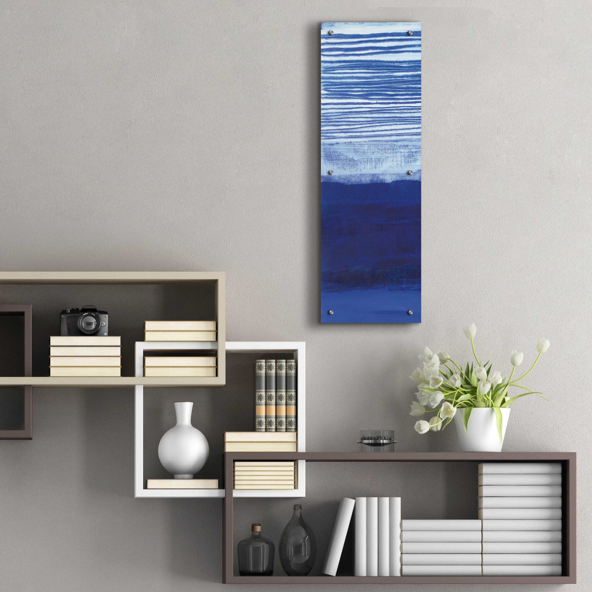 Epic Art 'Blue Haze II' by Jo Maye, Acrylic Glass Wall Art,12x36