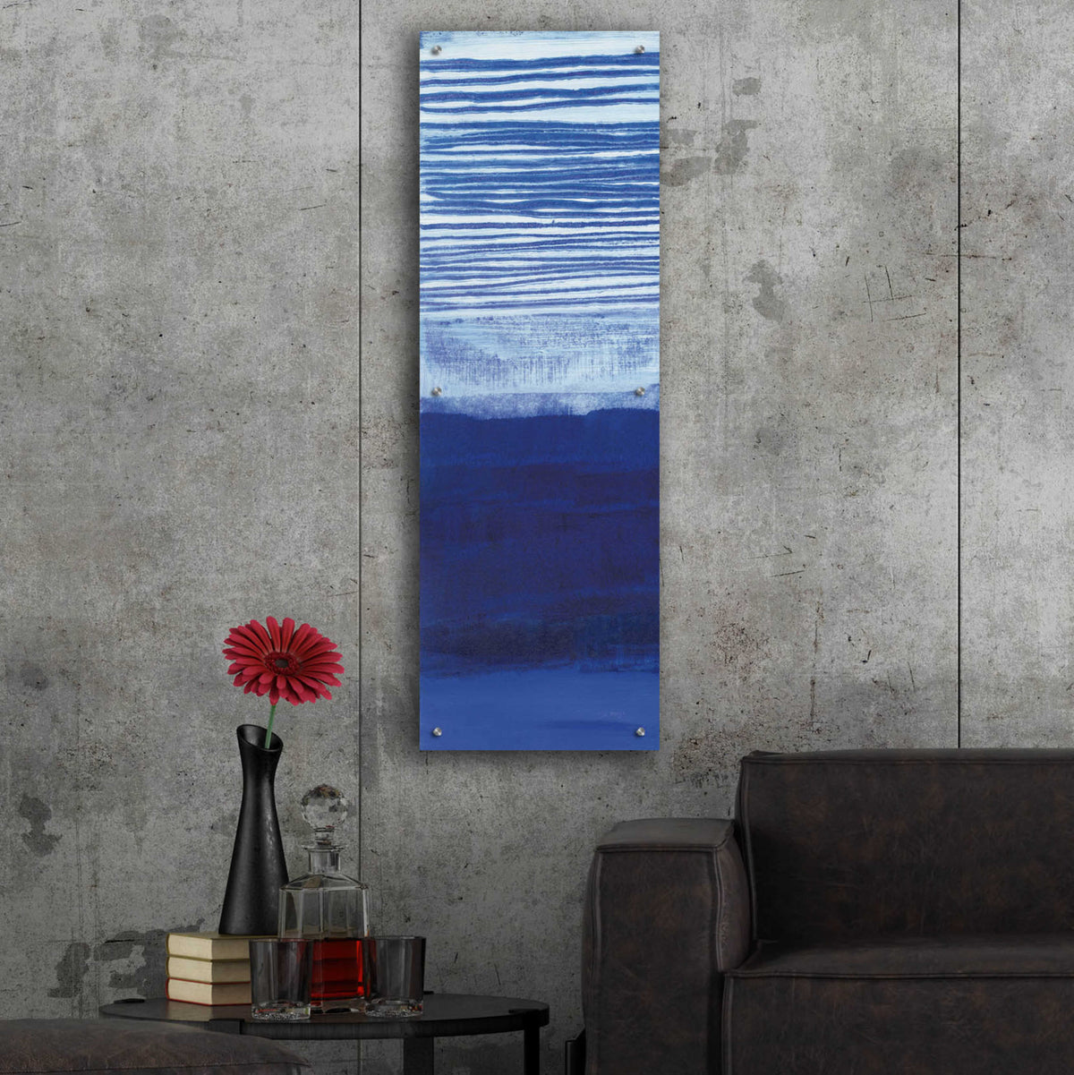Epic Art 'Blue Haze II' by Jo Maye, Acrylic Glass Wall Art,16x48