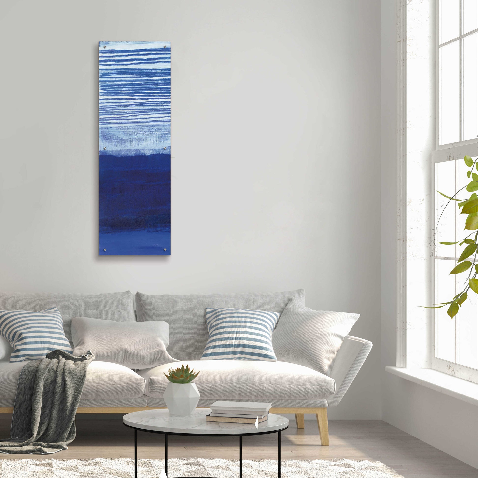 Epic Art 'Blue Haze II' by Jo Maye, Acrylic Glass Wall Art,16x48